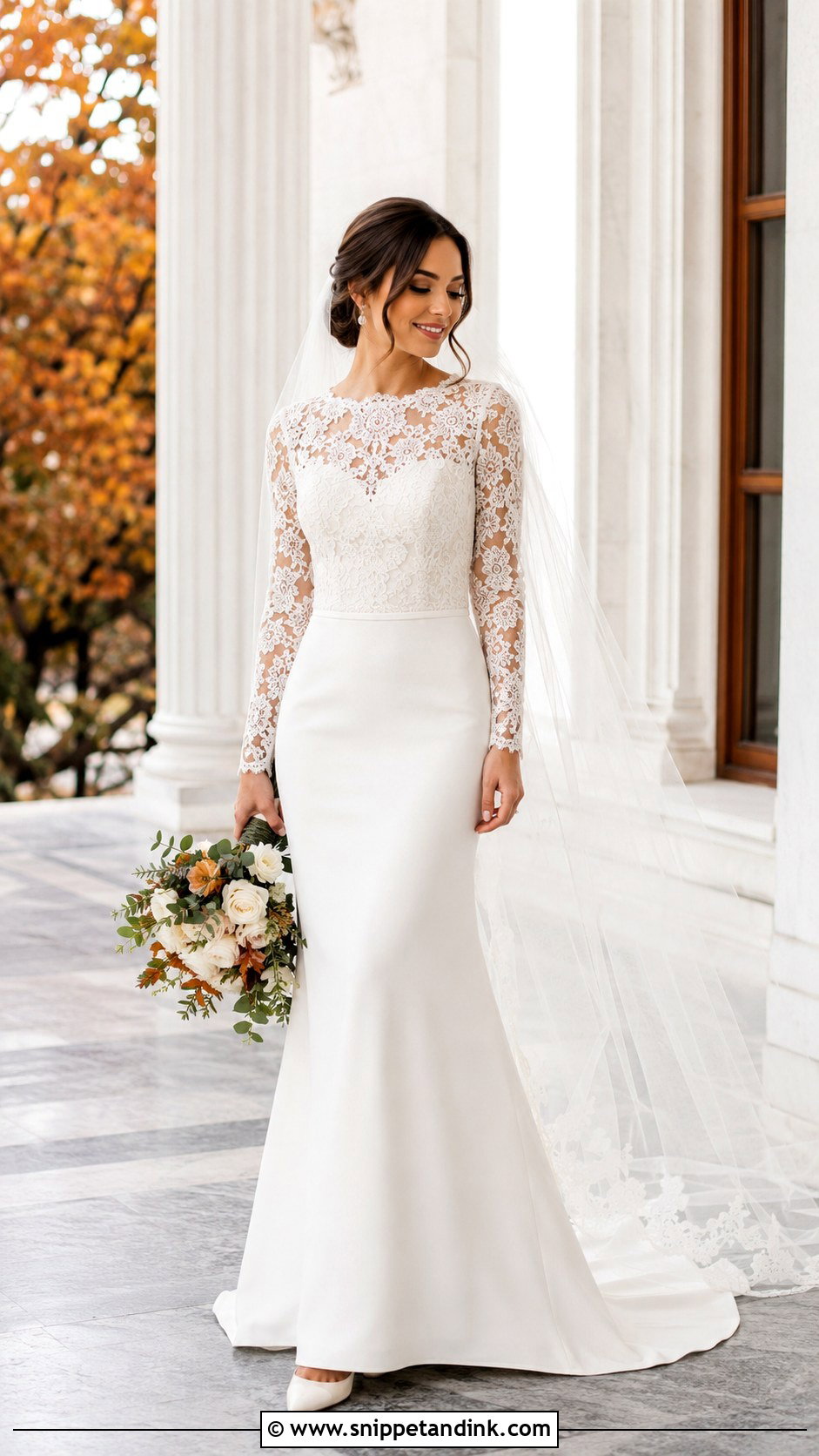 Long Sleeve Lace Top and Crepe Bridal Skirt - Snippet and Ink - 20 Bridal Skirt and Top Ideas