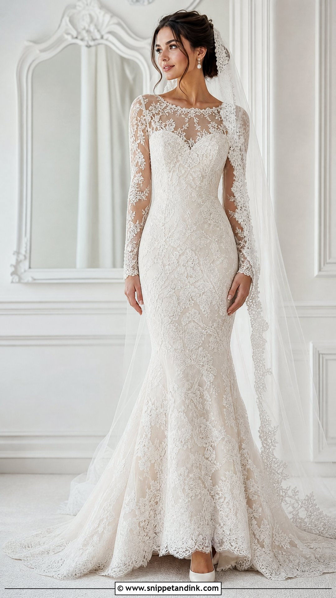 Long Sleeve Lace Trumpet Wedding Dress - Snippet and Ink - 20 Trumpet Wedding Dress with Sleeves