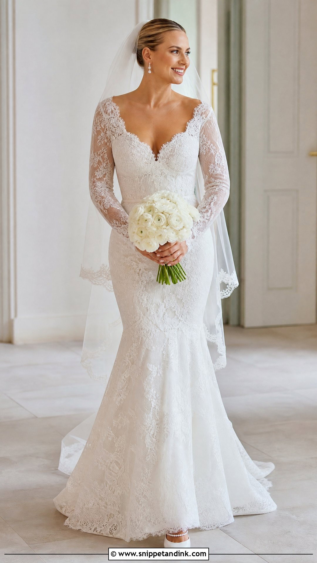 Long Sleeve Lace Trumpet Wedding Dress - Snippet and Ink - 20 Hailey Beiber Wedding Dress Ideas