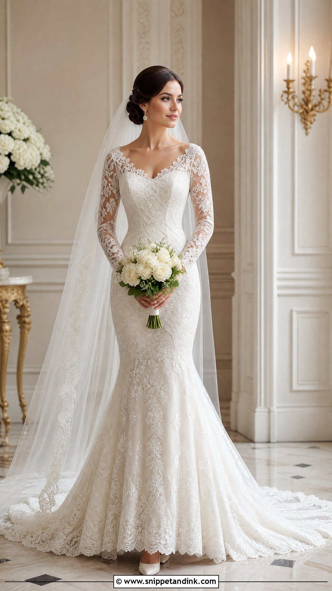 Long Sleeve Lace Trumpet Wedding Gown - Snippet and Ink - 20 Trumpet Wedding Gown Ideas