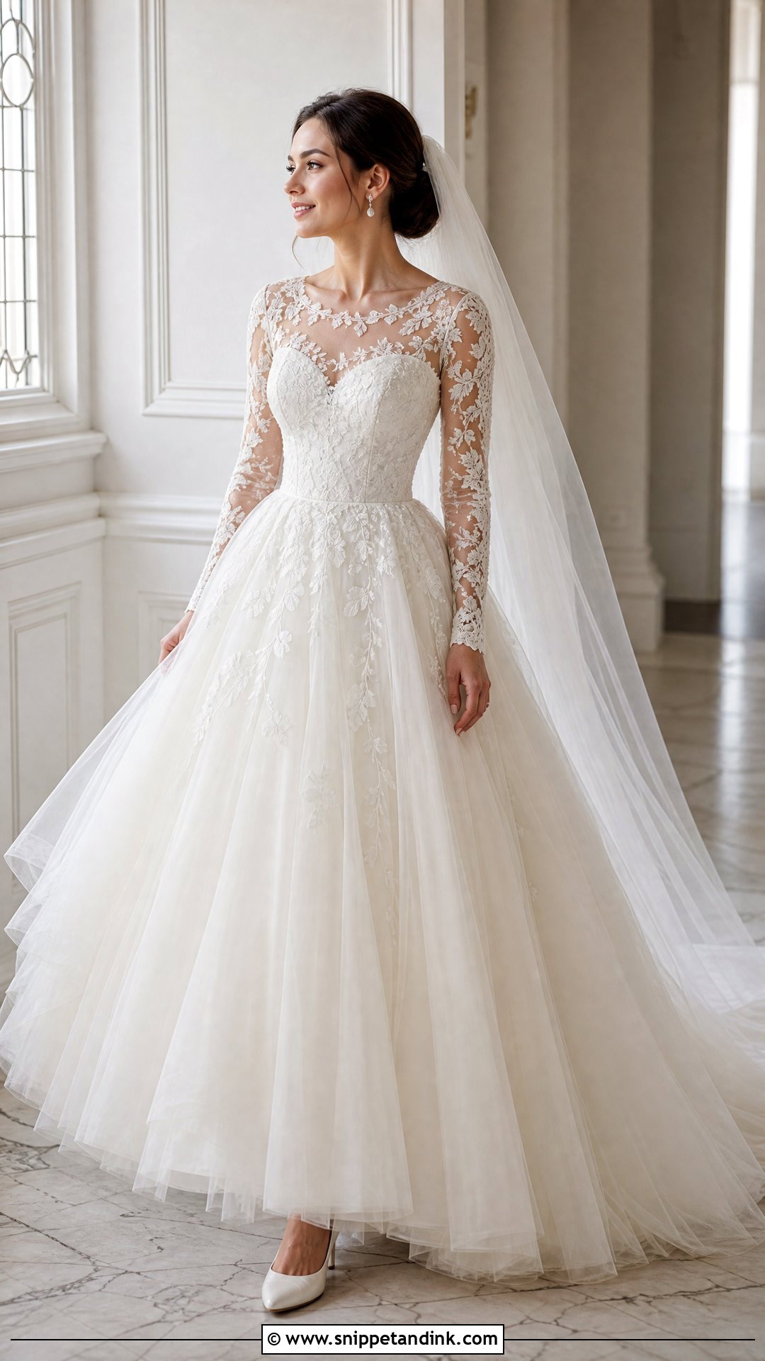 Long Sleeve Lace Tulle Ball Gown Wedding Dress - Snippet and Ink - 20 Tulle Ball Gown Wedding Dress Ideas