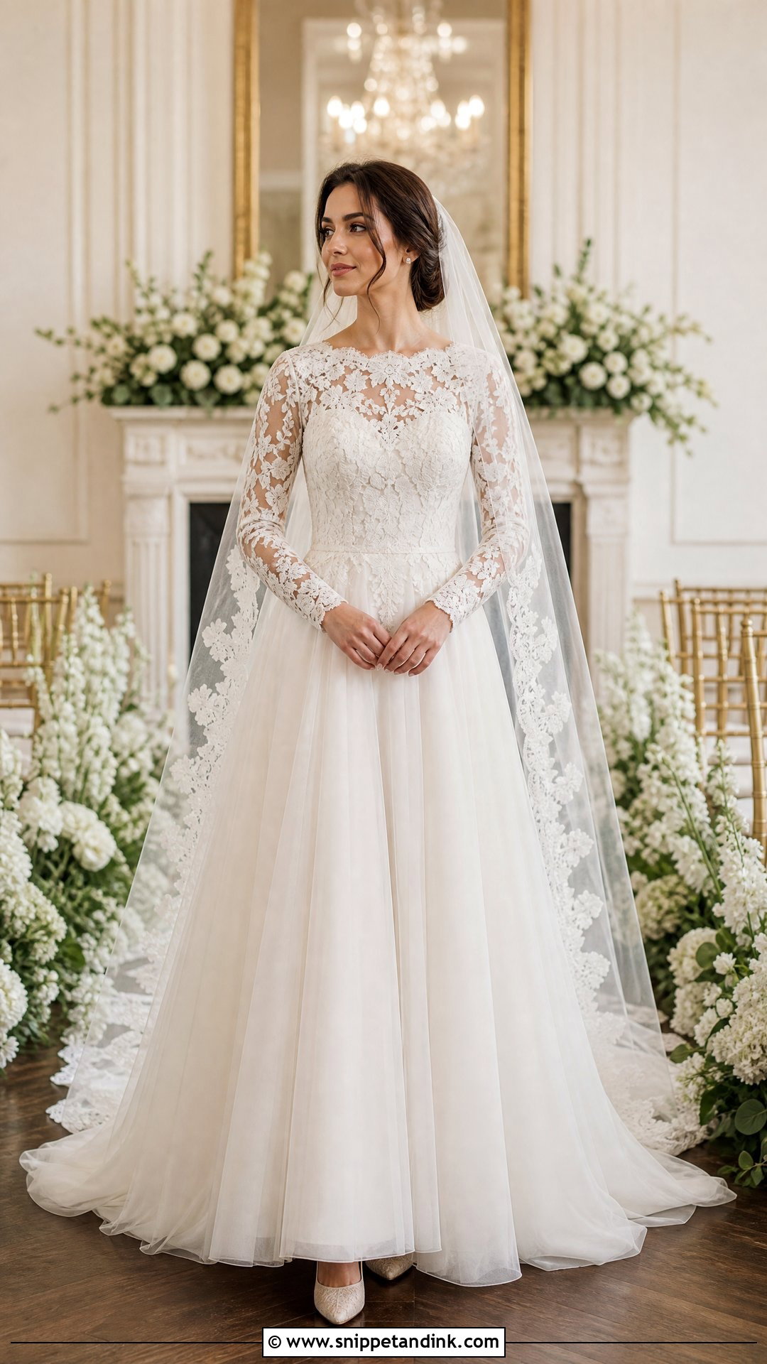 Long Sleeve Lace Tulle Skirt Wedding Dress - Snippet and Ink - 20 Tulle Skirt Wedding Dress Ideas