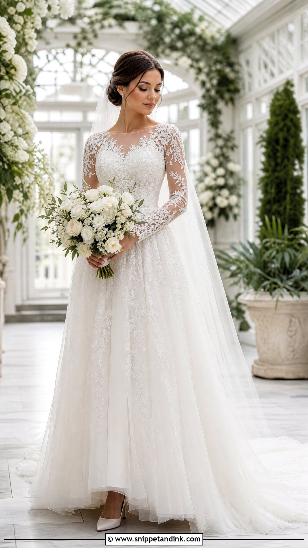 Long Sleeve Lace Tulle Wedding Dress - Snippet and Ink - 20 Tulle Wedding Dresses