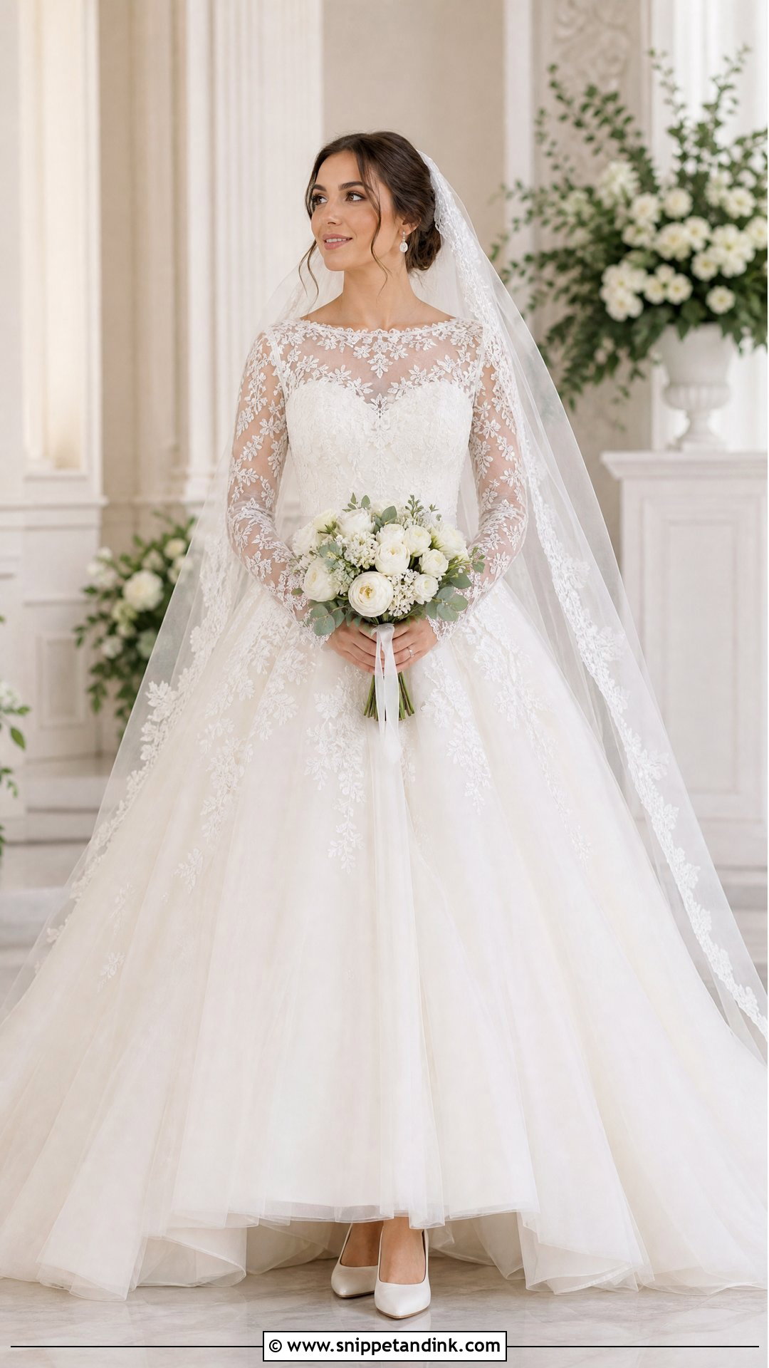 Long Sleeve Lace Tulle Wedding Dress Ballgown - Snippet and Ink - 20 Tulle Wedding Dress Ballgown Ideas