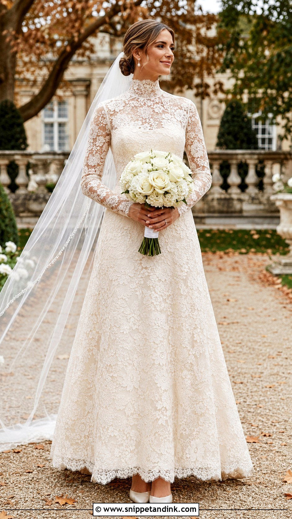 Long Sleeve Lace Turtleneck Wedding Dress - Snippet and Ink - 20 Lace Turtleneck Wedding Dress Ideas