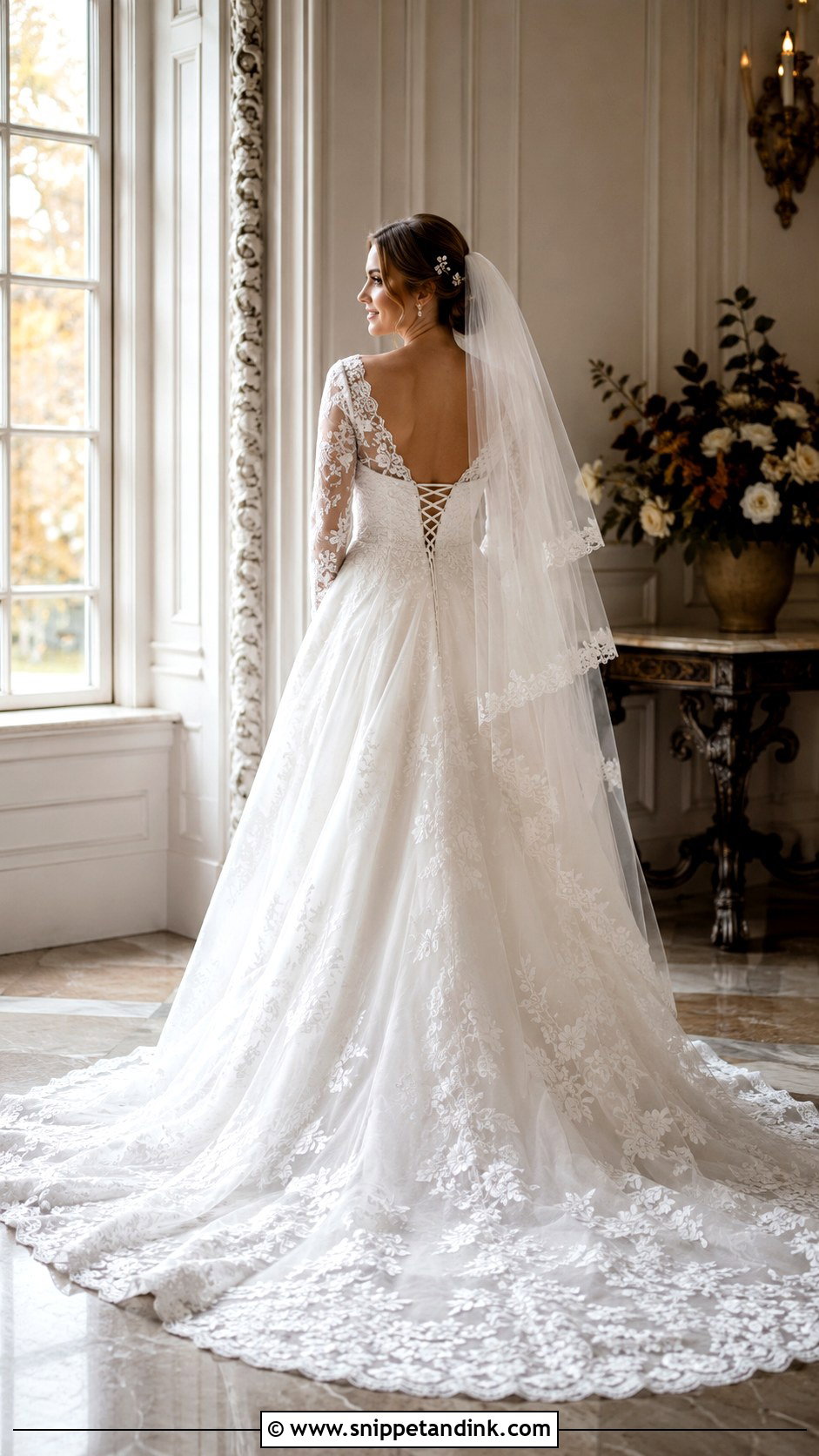 Long Sleeve Lace Up Back Wedding Dress - Snippet and Ink - 20 Lace Up Back Wedding Dress Ideas