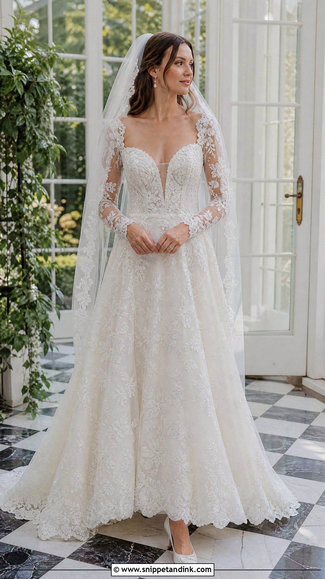 Long Sleeve Lace V Corset Wedding Dress - Snippet and Ink - 20 V Corset Wedding Dress Ideas