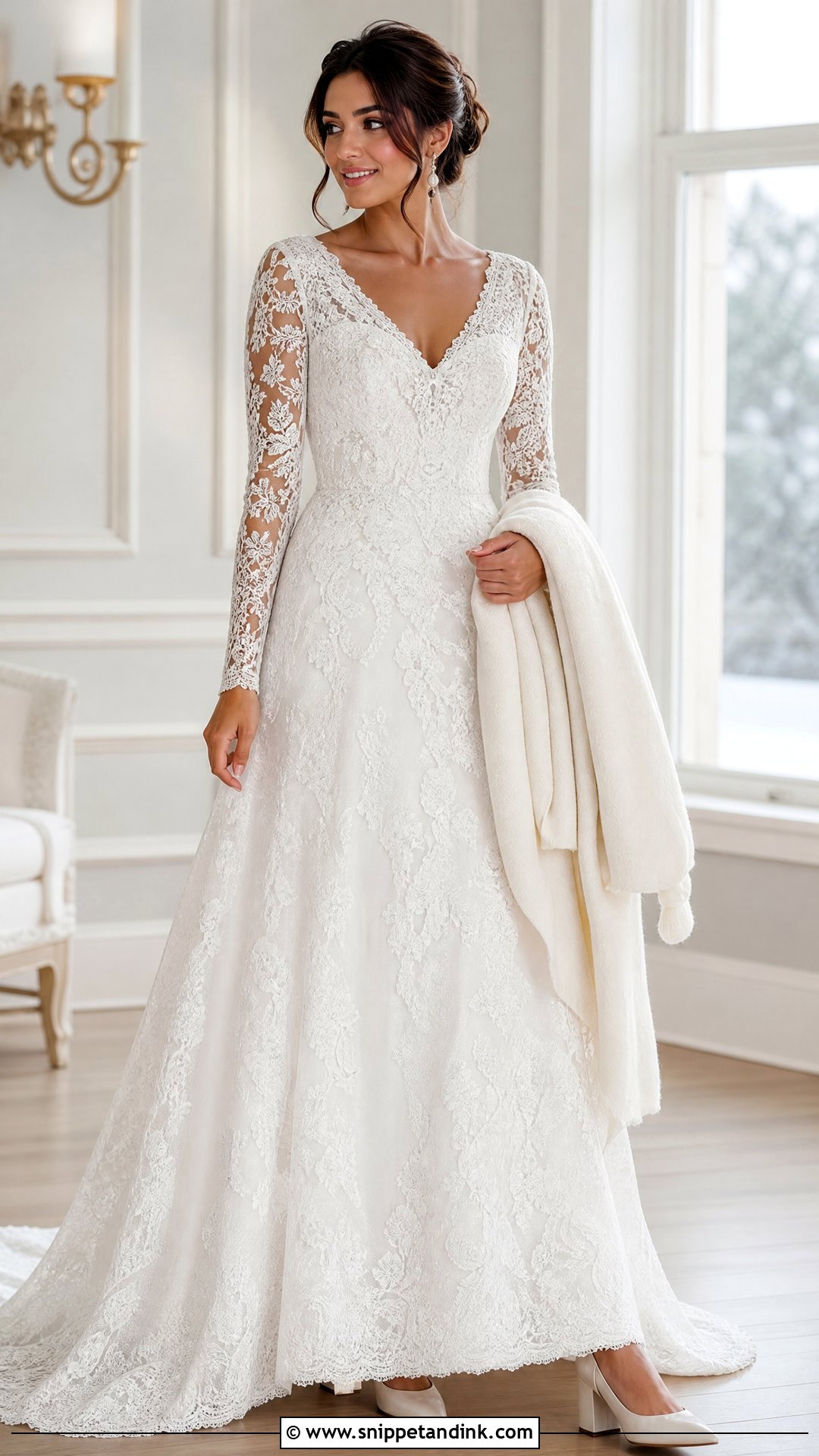 Long Sleeve Lace V Neck Wedding Dress - Snippet and Ink - 25 Wedding Dresses V Neck