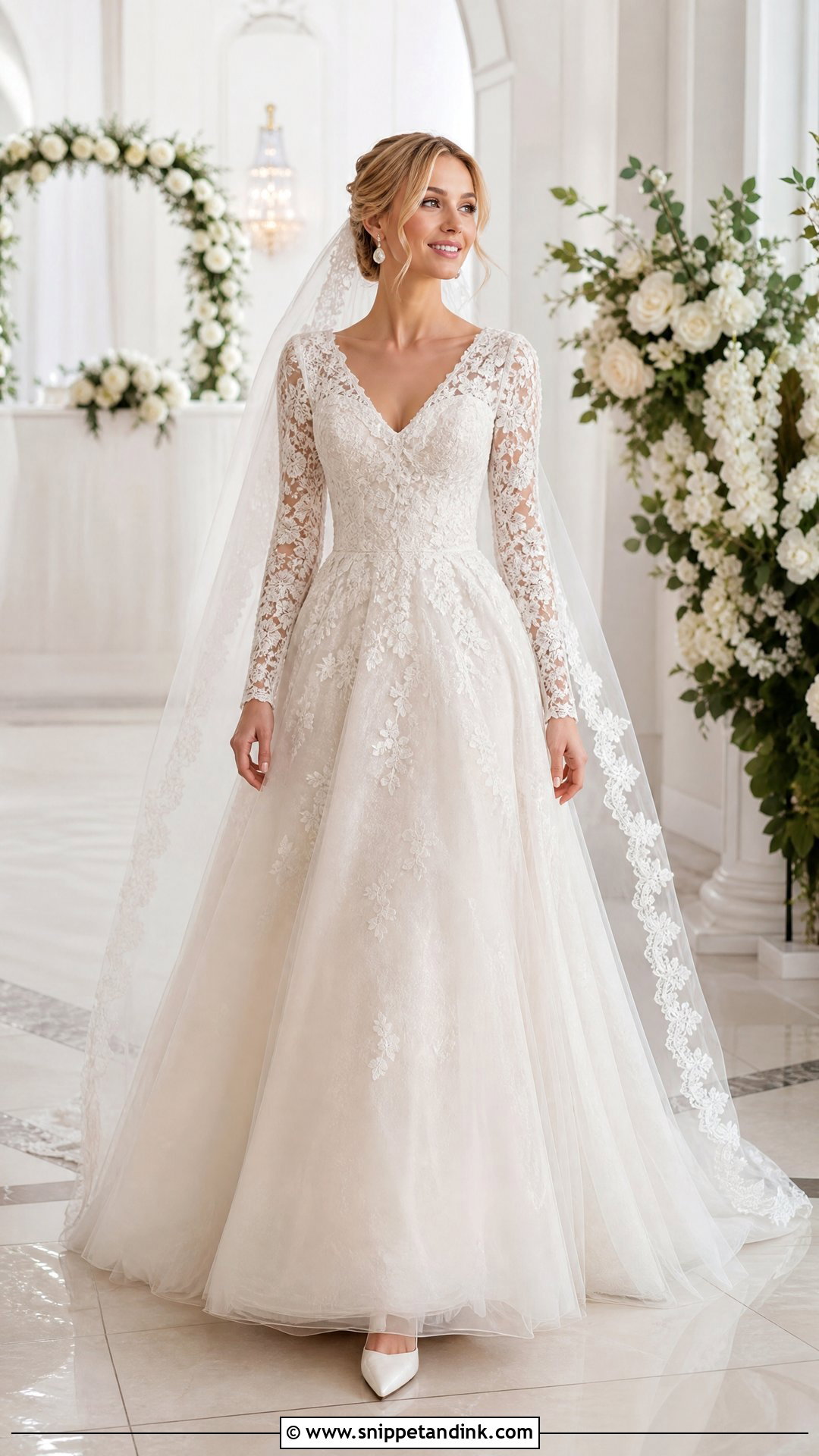 Long Sleeve Lace V Neck Wedding Dress - Snippet and Ink - 20 V Neck Wedding Dress with Sleeves