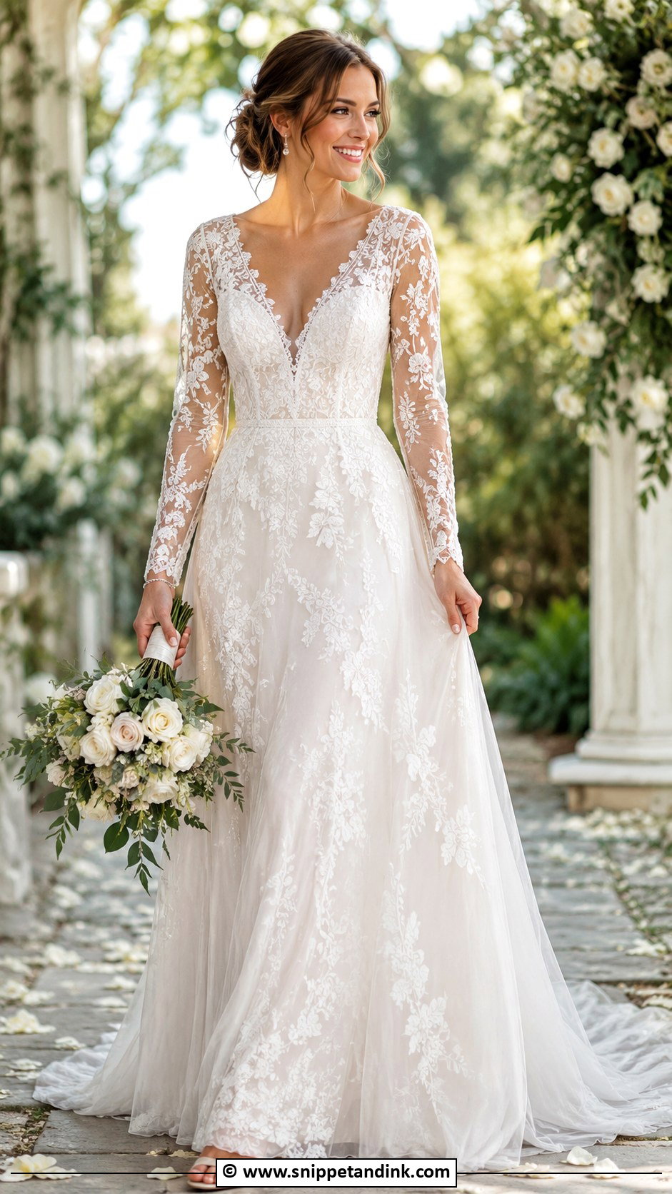 Long Sleeve Lace V Neck Wedding Dress - Snippet and Ink - 30 Long Sleeve Lace Wedding Dress Ideas