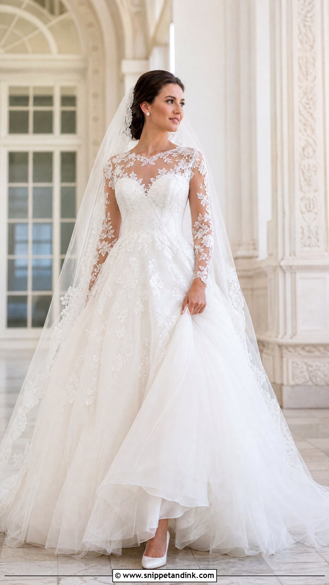 Long Sleeve Lace Wedding Ballgown - Snippet and Ink - 20 Wedding Ballgown Ideas