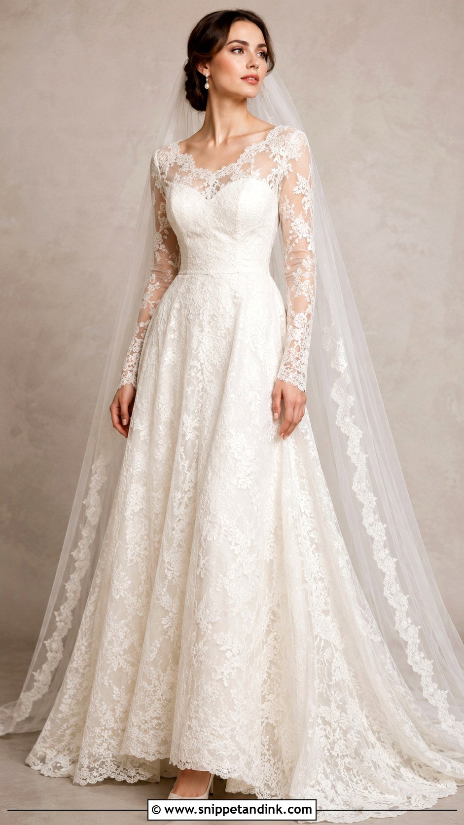Long Sleeve Lace Wedding Dress - Snippet and Ink - 30 Old Hollywood Wedding Dress Ideas