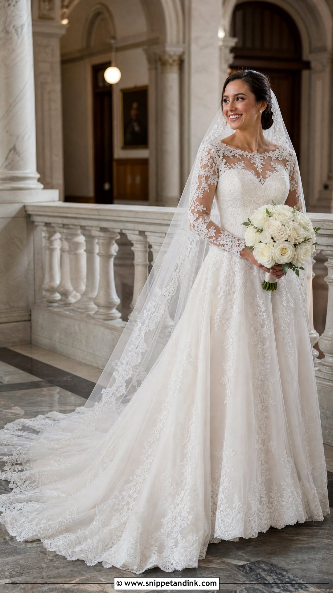 Long Sleeve Lace Wedding Dress With Cathedral Train - Snippet and Ink - 20 Wedding Dresses with Long Trains