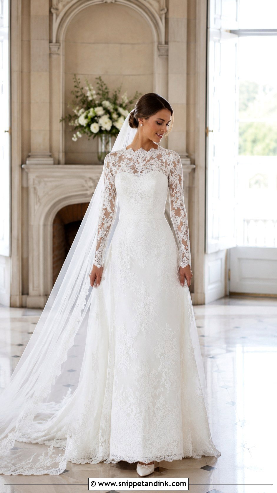 Long Sleeve Lace Wedding Dress With Cathedral Veil - Snippet and Ink - 20 Expensive Wedding Dresses
