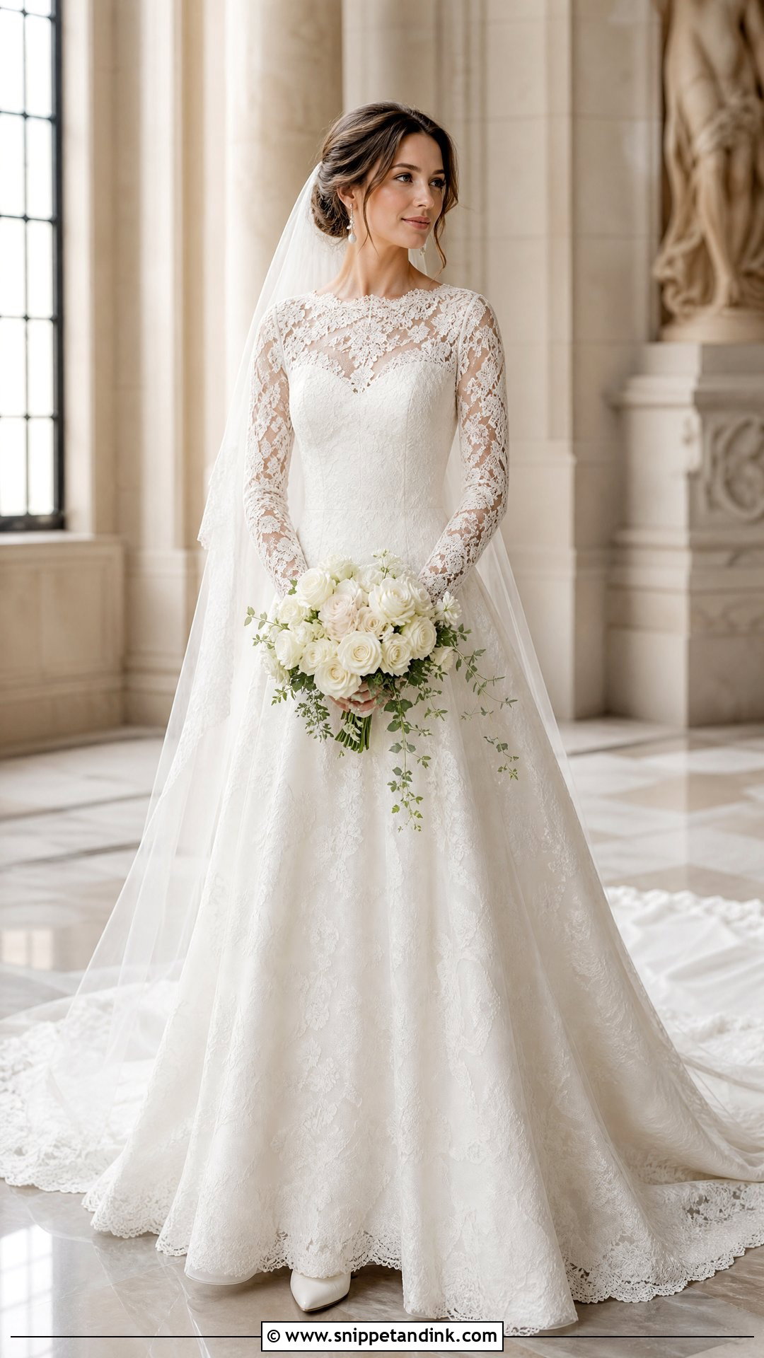 Long Sleeve Lace Wedding Dress With Cathedral Veil - Snippet and Ink - 20 Simple Traditional Wedding Dress Ideas