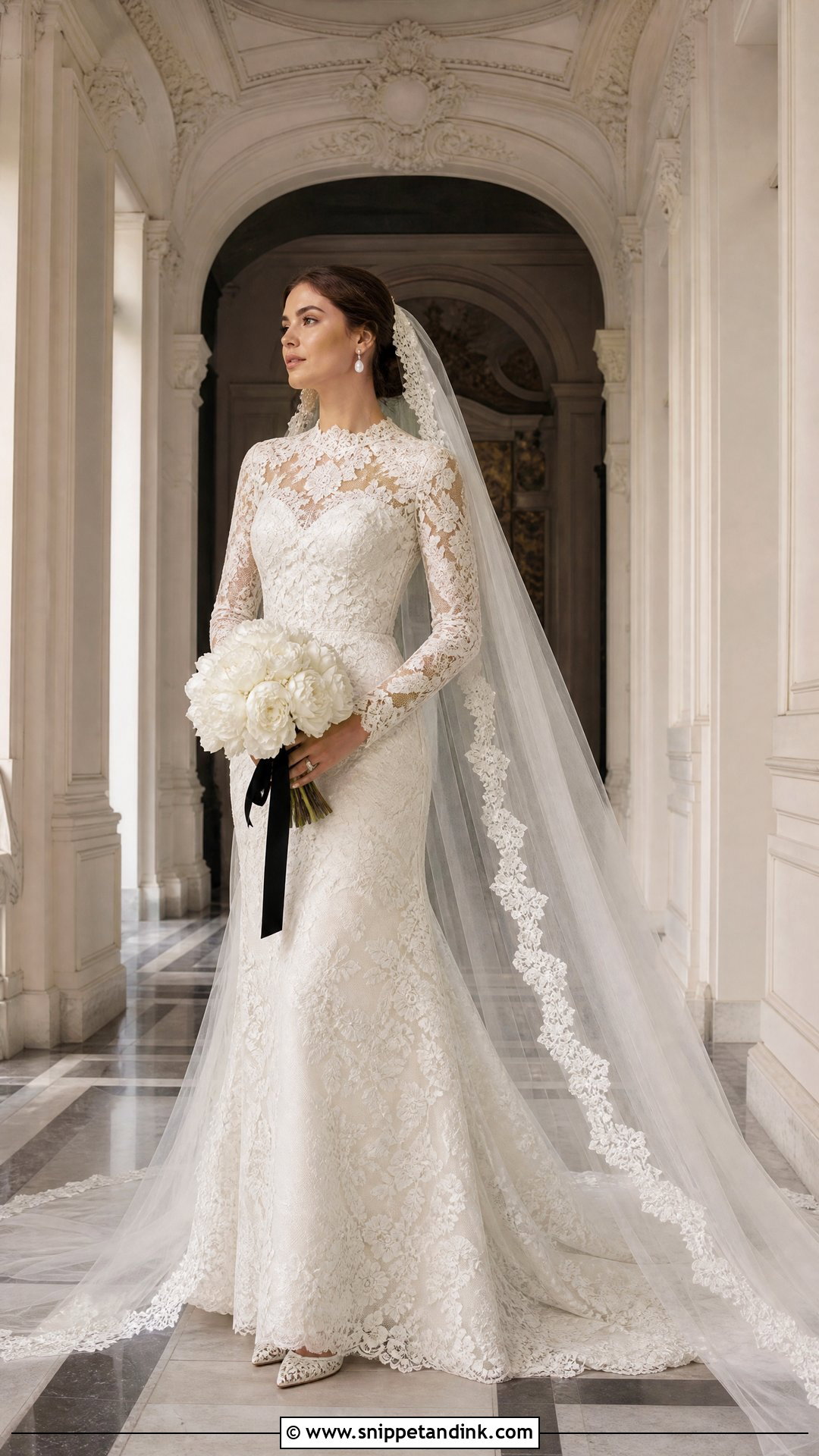 Long Sleeve Lace Wedding Dress With Cathedral Veil - Snippet and Ink - 20 Phantom of the Opera Wedding Dress Ideas