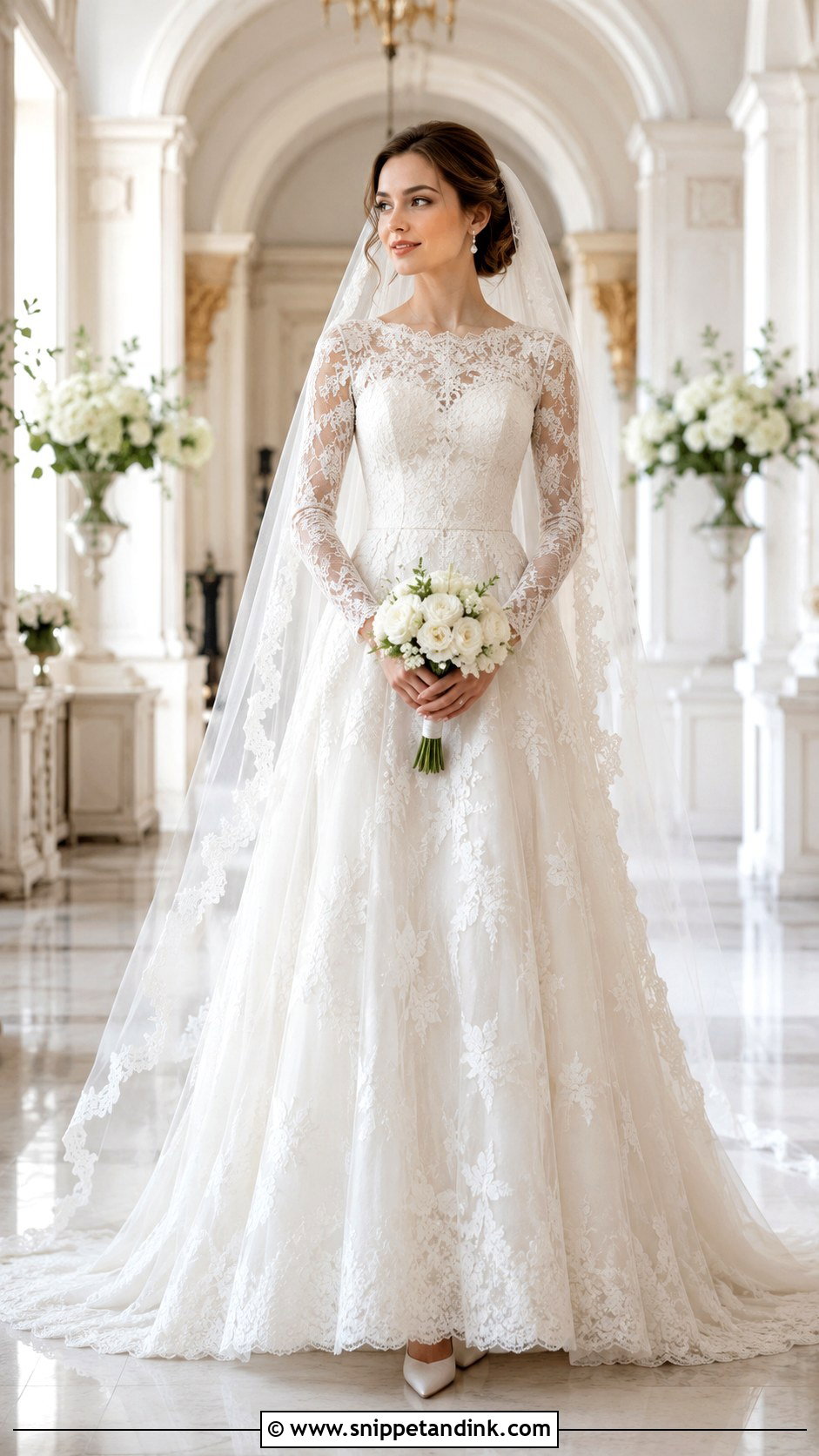 Long Sleeve Lace Wedding Dress With Cathedral Veil - Snippet and Ink - 20 Decent Wedding Dresses