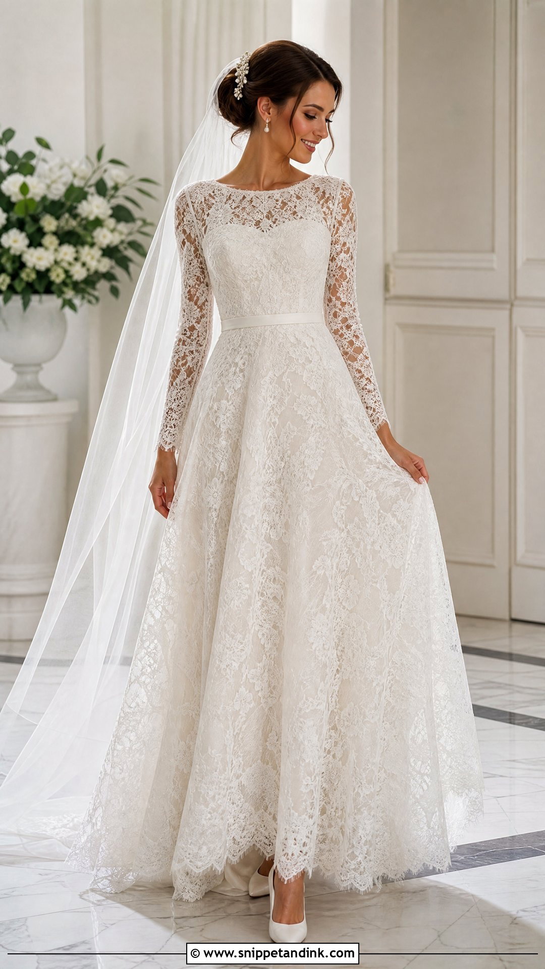 Long Sleeve Lace Wedding Dress With Classic Pumps - Snippet and Ink - 20 Online Wedding Dress Ideas