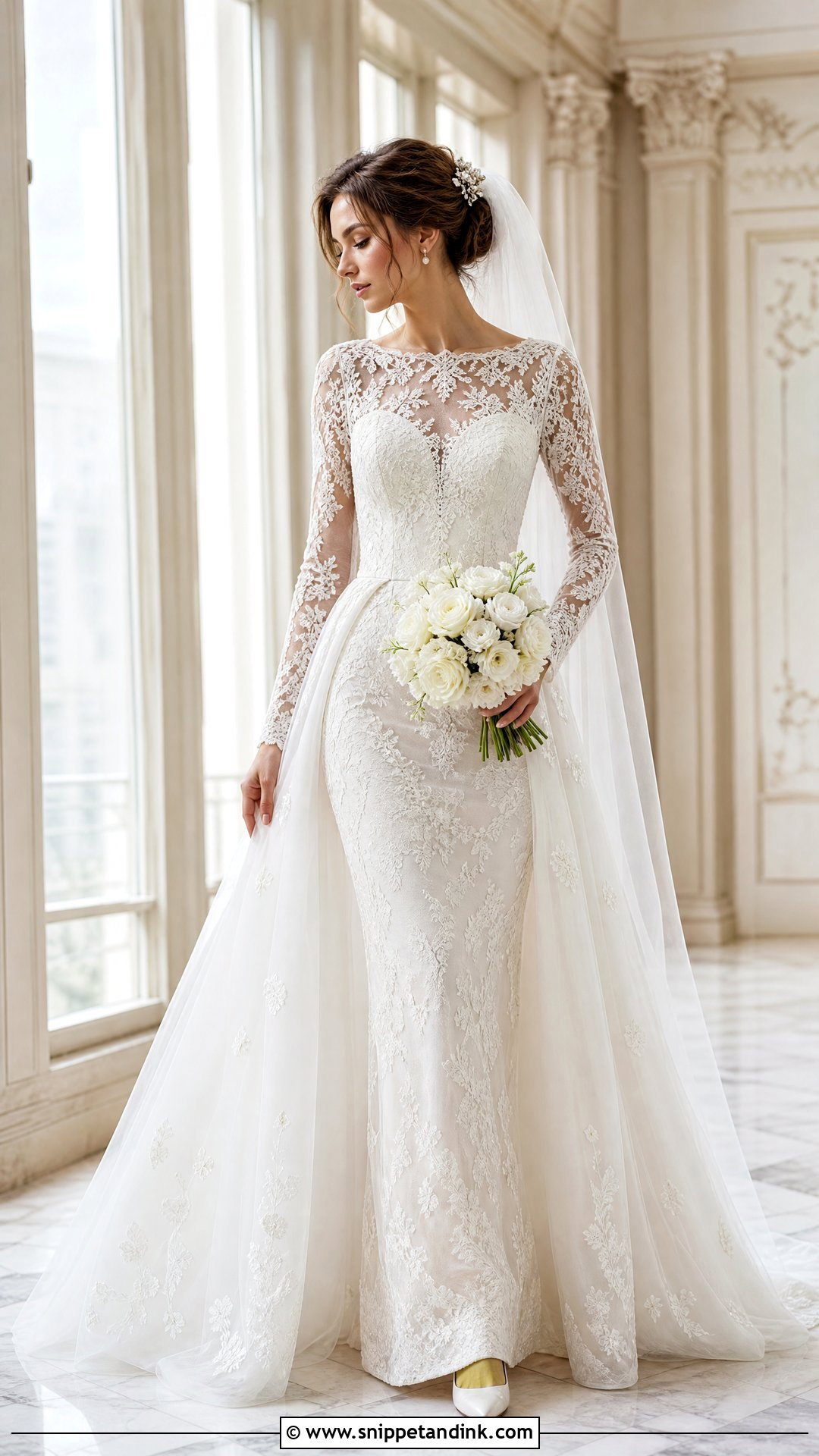 Long Sleeve Lace Wedding Dress With Detachable Skirt - Snippet and Ink - 20 Wedding Dress Detachable Skirt Ideas