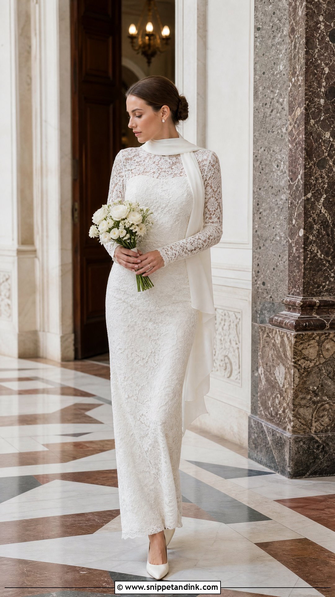 Long Sleeve Lace Wedding Dress With Neck Scarf - Snippet and Ink - 25 Neck Scarf Wedding Dress Ideas