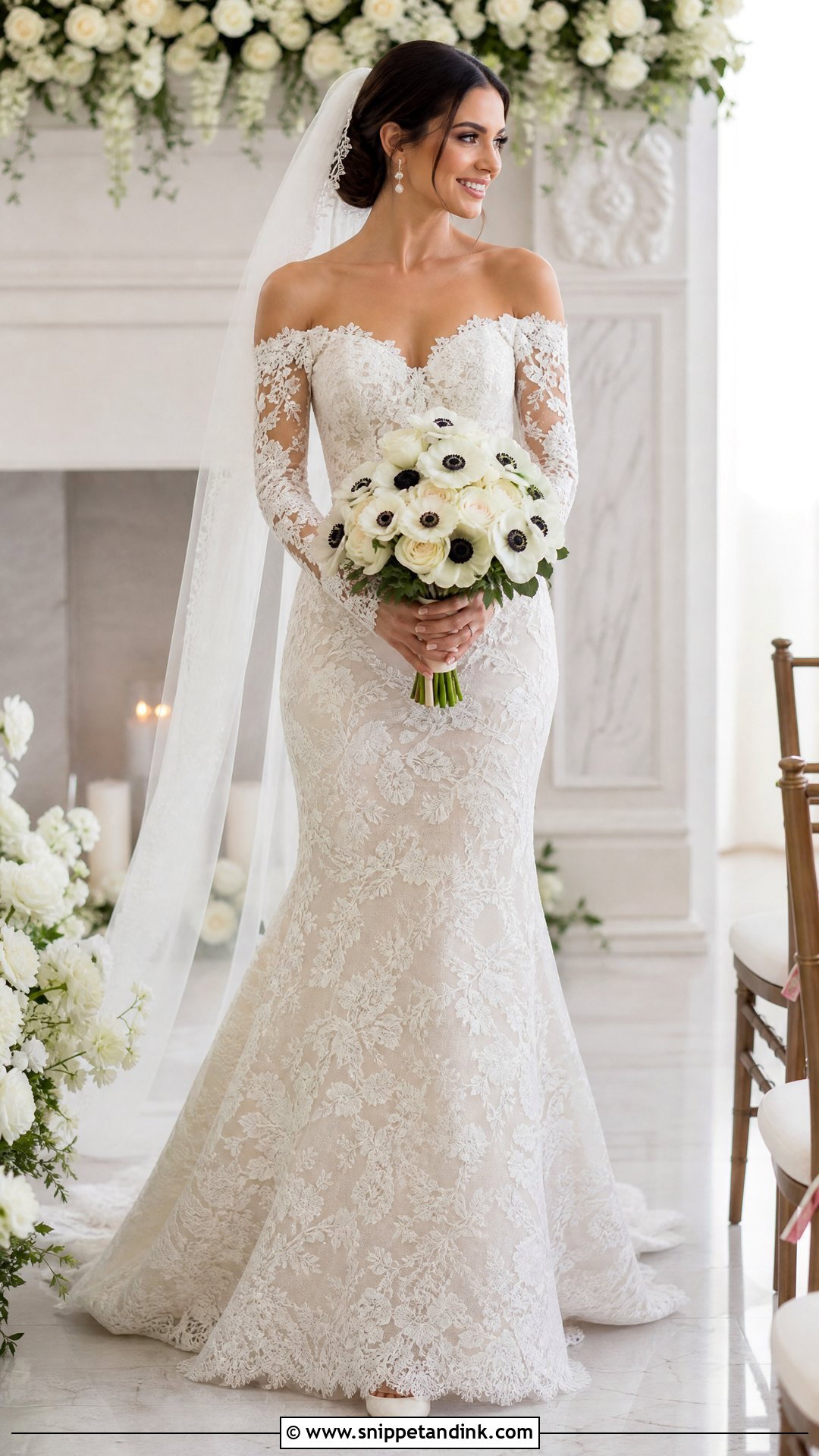 Long Sleeve Lace Wedding Dress With Off Shoulder Neckline - Snippet and Ink - 20 Wedding Dress Off Shoulder Sleeves
