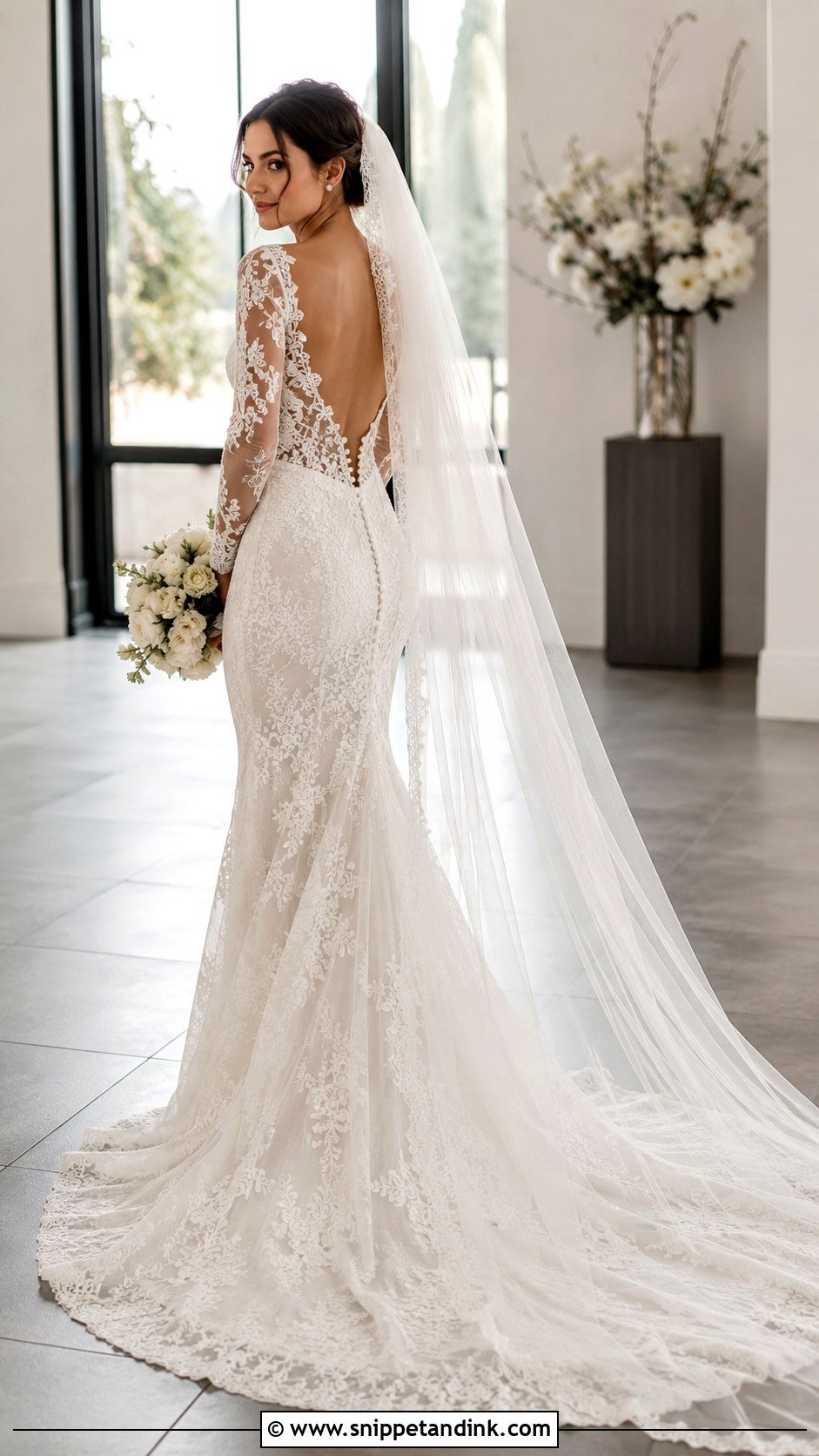 Long Sleeve Lace Wedding Dress With Open Back - Snippet and Ink - 20 Modern Lace Wedding Dress Ideas