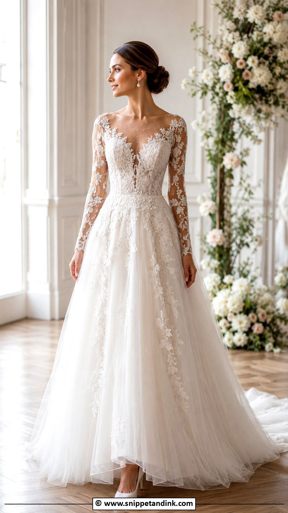Long Sleeve Lace Wedding Dress With Pearl Details - Snippet and Ink - 30 Long Sleeve Lace Wedding Dress Ideas