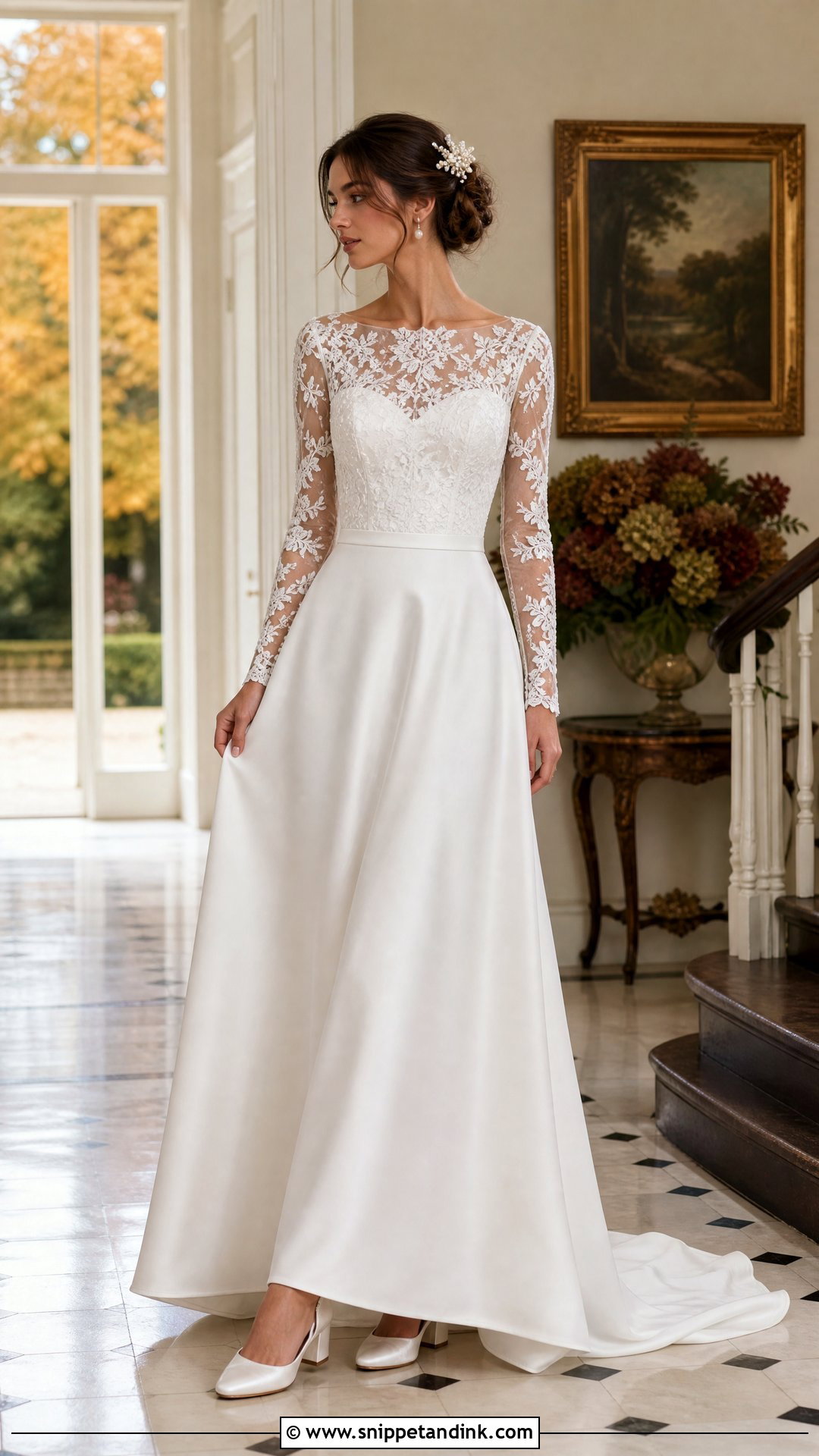 Long Sleeve Lace Wedding Dress With Satin Skirt - Snippet and Ink - 20 Satin and Lace Wedding Dresses