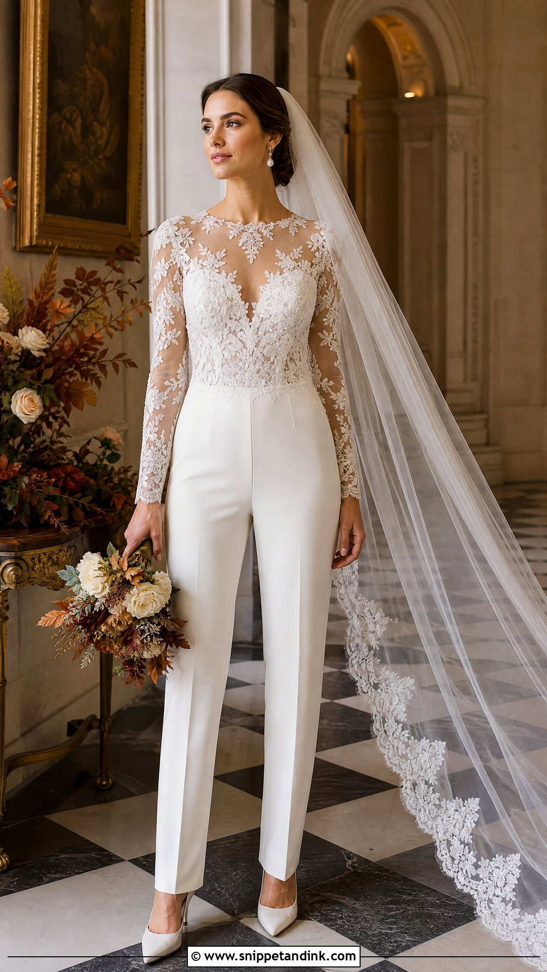 Long Sleeve Lace Wedding Jumpsuit - Snippet and Ink - 20 Pants Wedding Dress Ideas