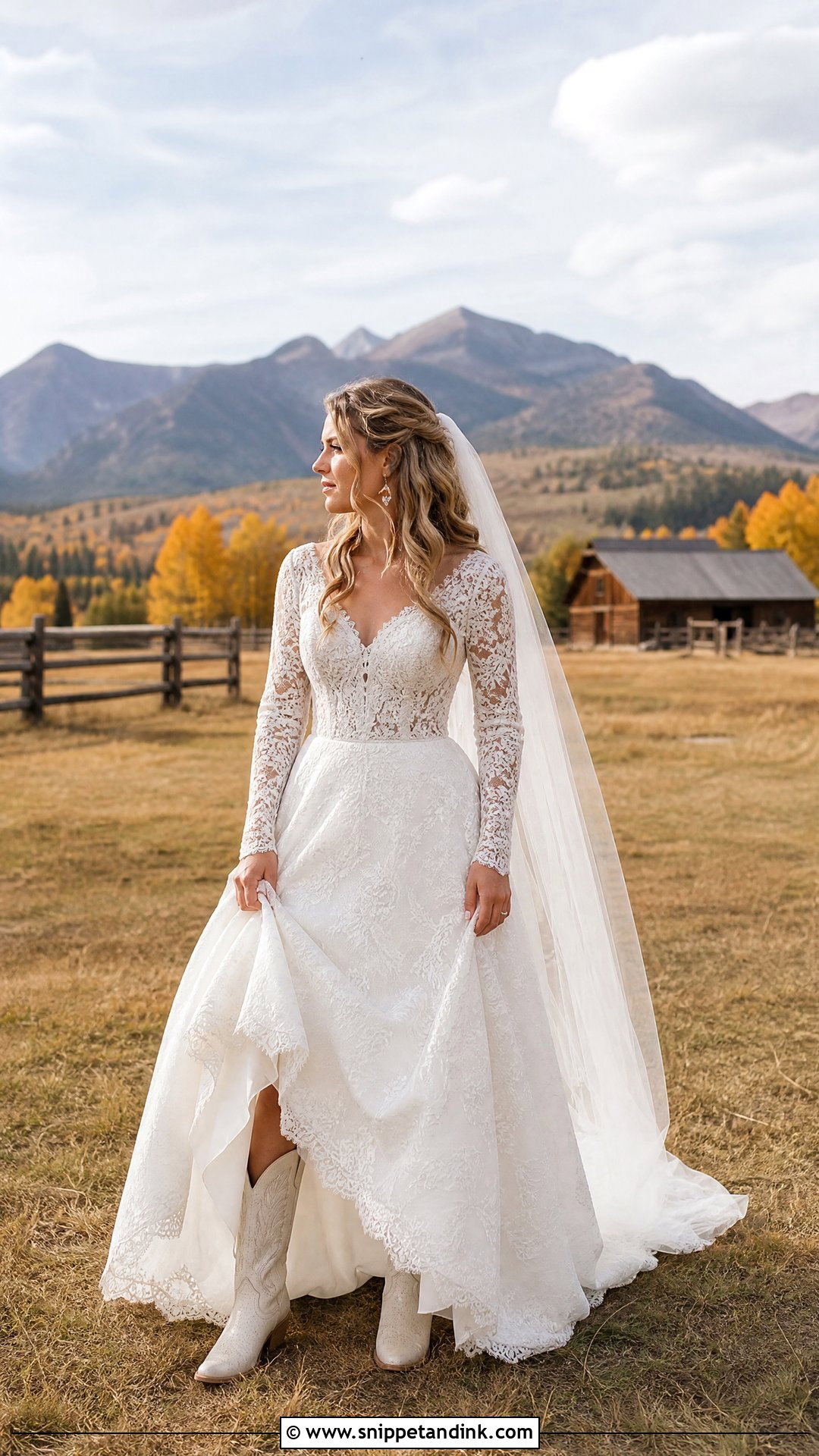 Long Sleeve Lace Western Wedding Dress - Snippet and Ink - 20 Western Wedding Dress Ideas