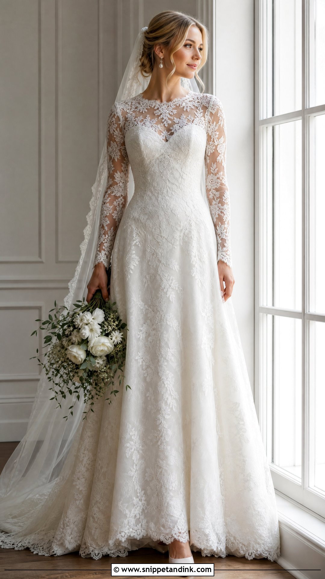 Long Sleeve Lace White Wedding Gown - Snippet and Ink - 20 White Wedding Frocks Gowns