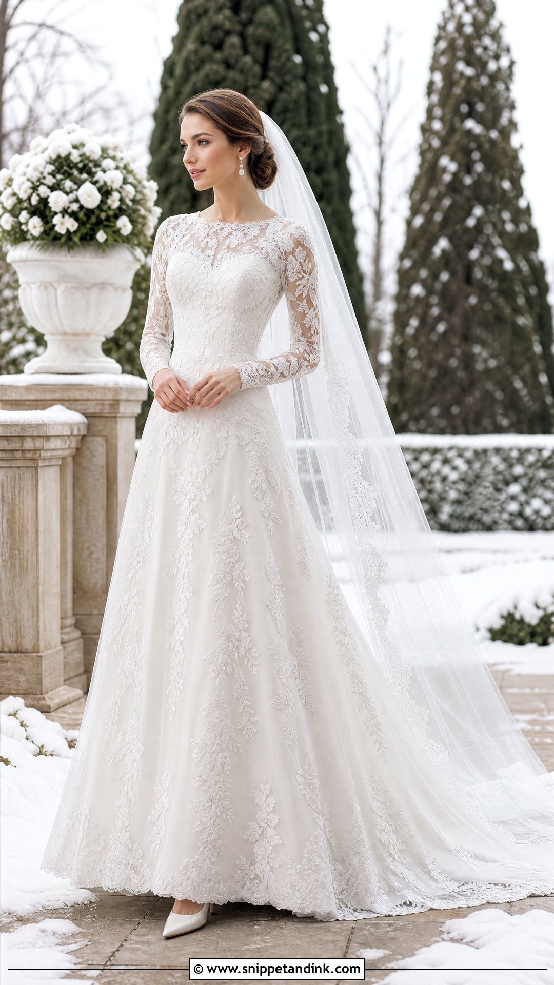 Long Sleeve Lace Winter Bridal Gown - Snippet and Ink - 20 Winter Bridal Ideas