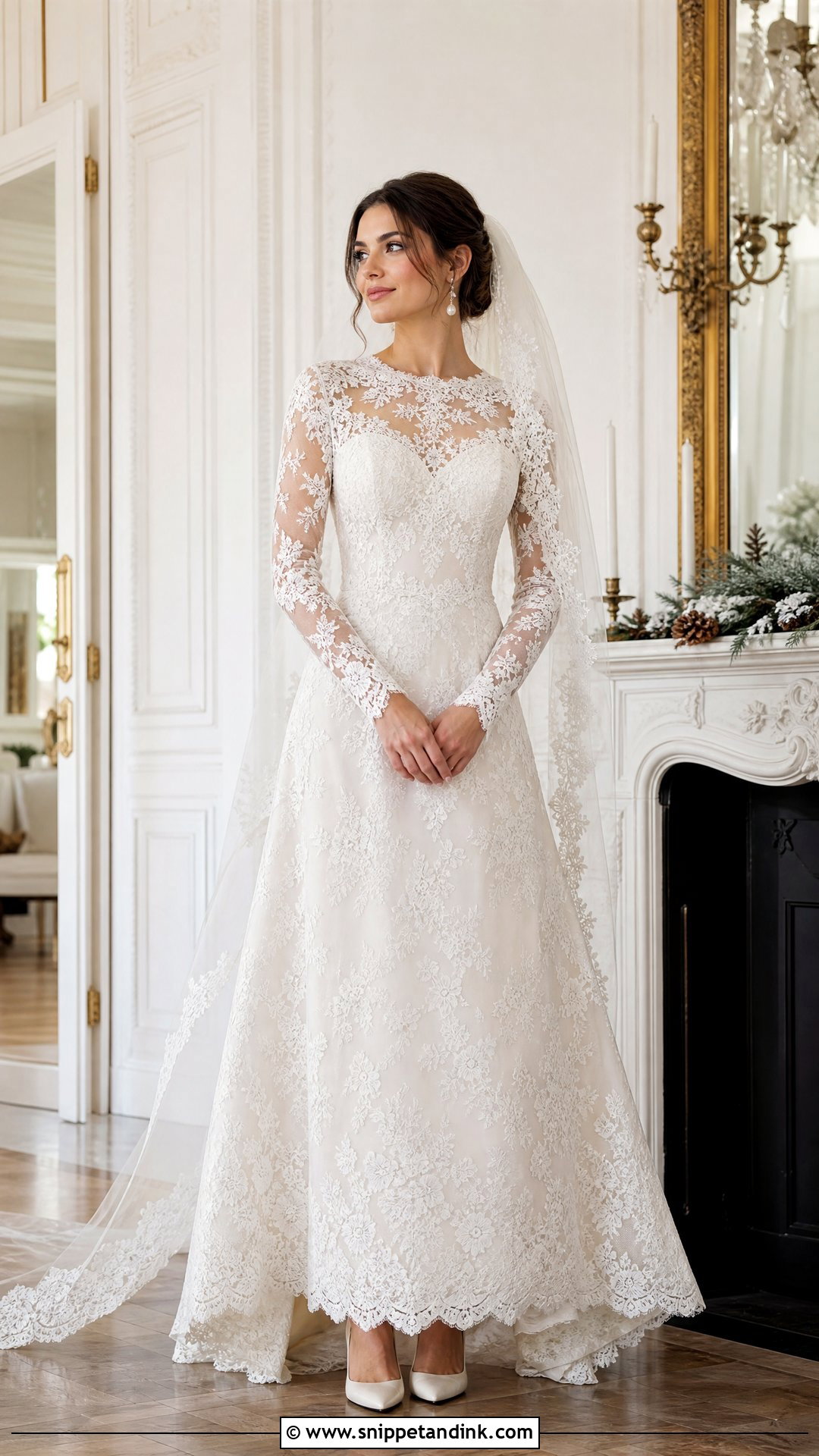 Long Sleeve Lace Winter Bride Dress - Snippet and Ink - 20 Winter Bride Dress Ideas