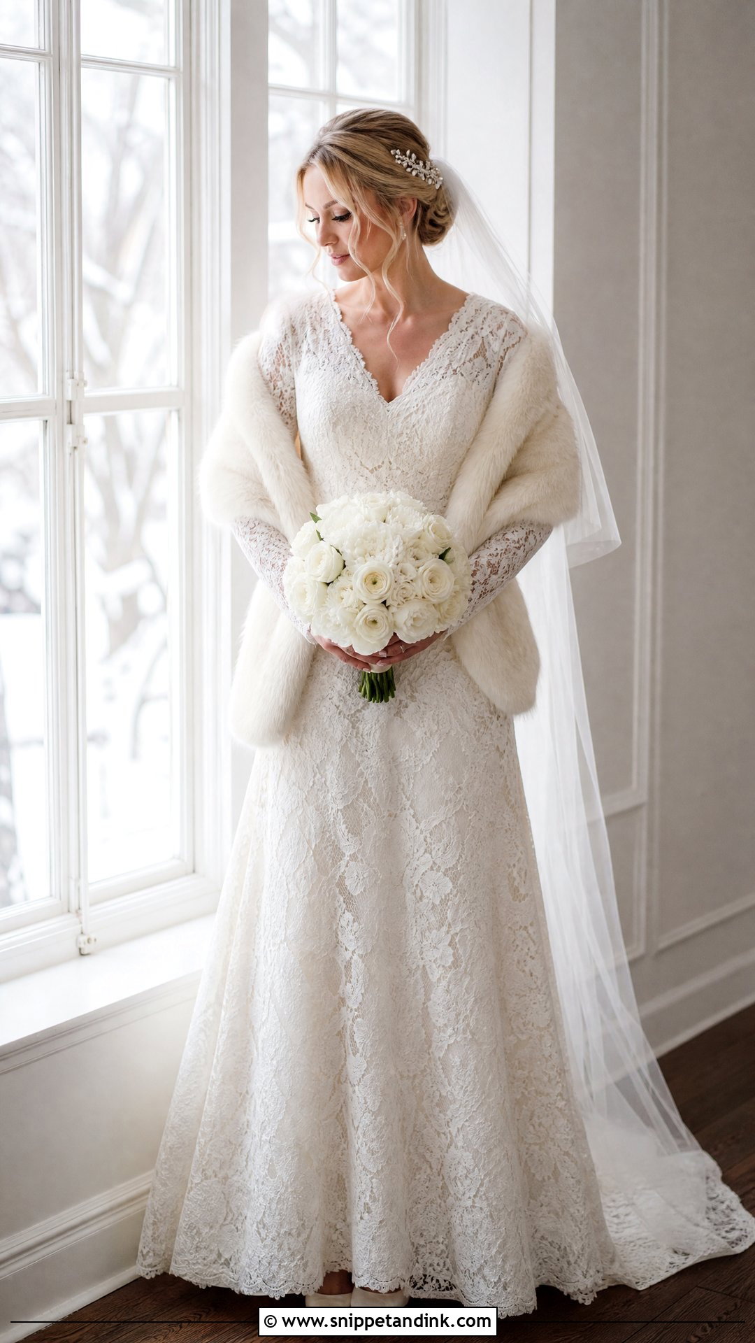 Long Sleeve Lace Winter Wedding Dress - Snippet and Ink - 20 Simple Winter Wedding Dress Ideas