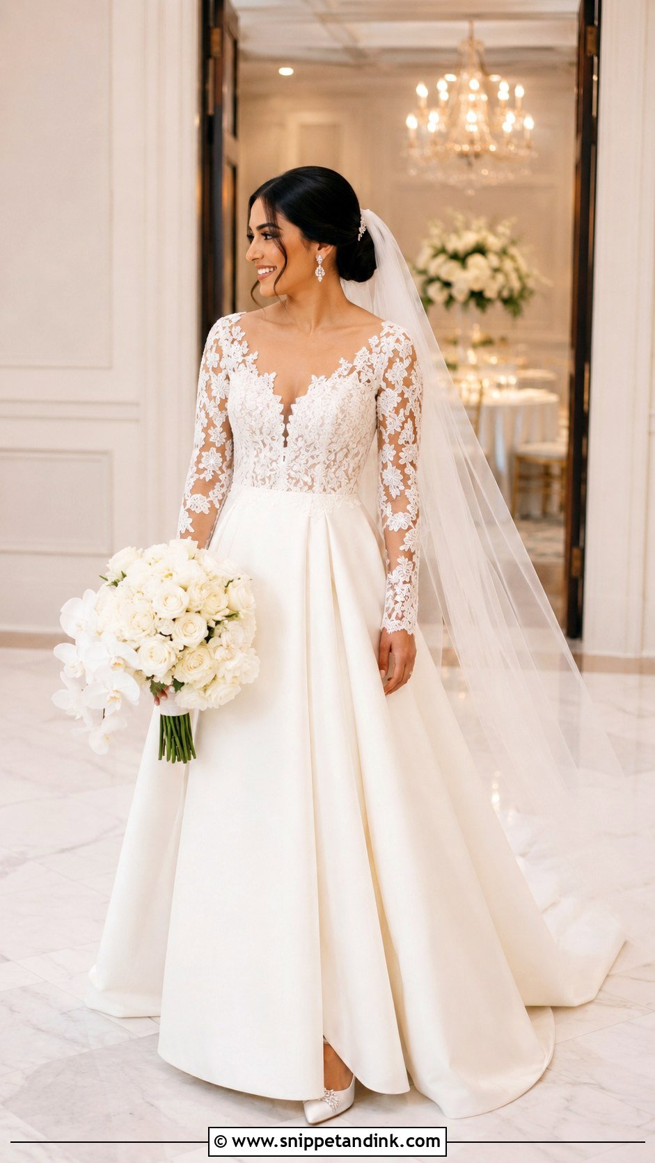 Long Sleeve Latina Wedding Dress With Lace Bodice - Snippet and Ink - 25 Latina Wedding Dress Ideas