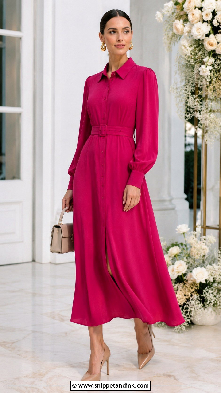 Long Sleeve Long Shirt Dress With Pointed Pumps - Snippet and Ink - 20 Long Shirt Dress for Wedding Ideas