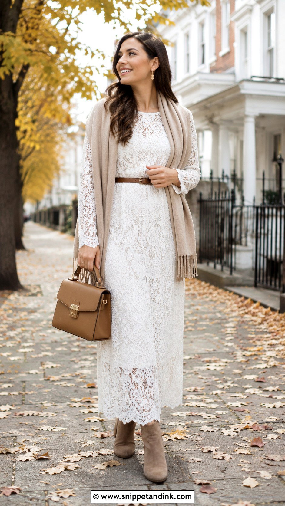 Long Sleeve Long White Lace Dress With Ankle Boots - Snippet and Ink - 20 Long White Lace Dress Ideas