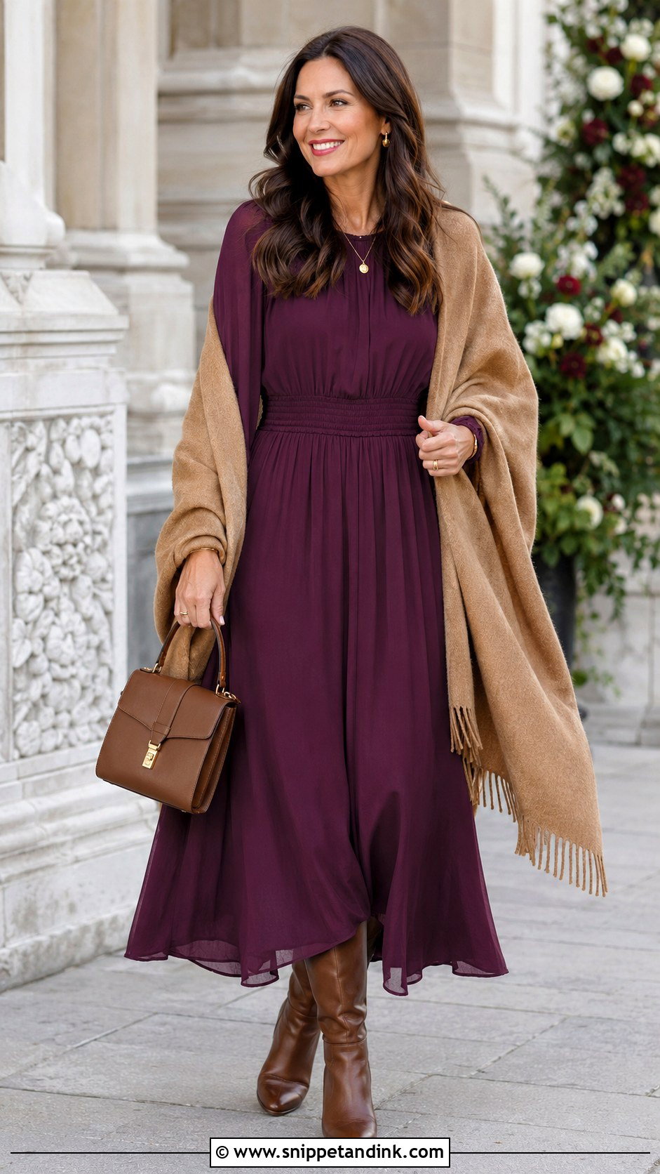 Long Sleeve Maxi Dress With Wool Shawl - Snippet and Ink - 20 Dress and Shawl Ideas