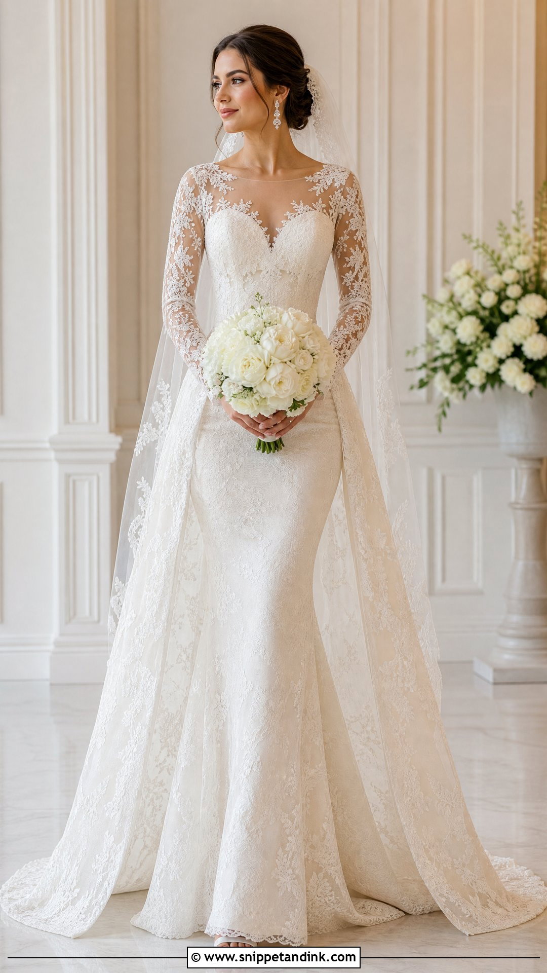 Long Sleeve Mermaid Wedding Dress With Lace Overskirt - Snippet and Ink - 20 Mermaid Wedding Dress with Detachable Overskirt Ideas