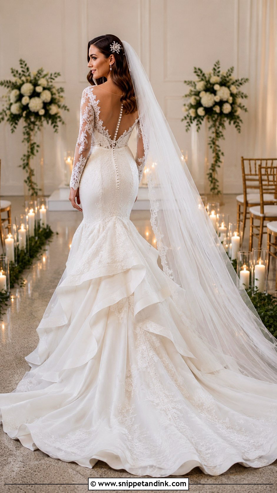 Long Sleeve Mermaid Wedding Dress With Ruffle Train - Snippet and Ink - 20 Mermaid Wedding Dress with Ruffles Ideas