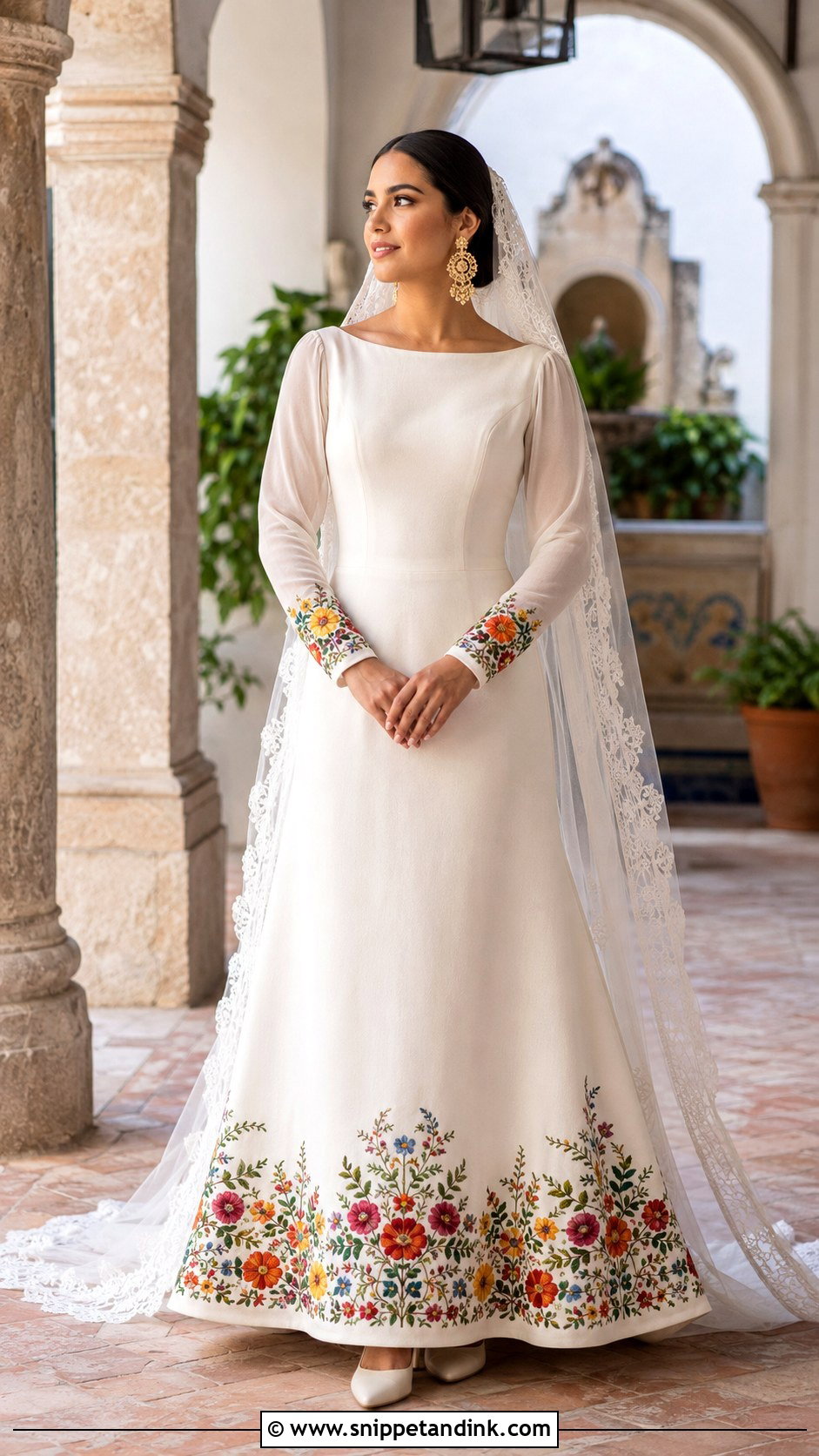 Long Sleeve Mexican Embroidered Wedding Dress - Snippet and Ink - 20 Mexican Style Spanish Wedding Dress Ideas