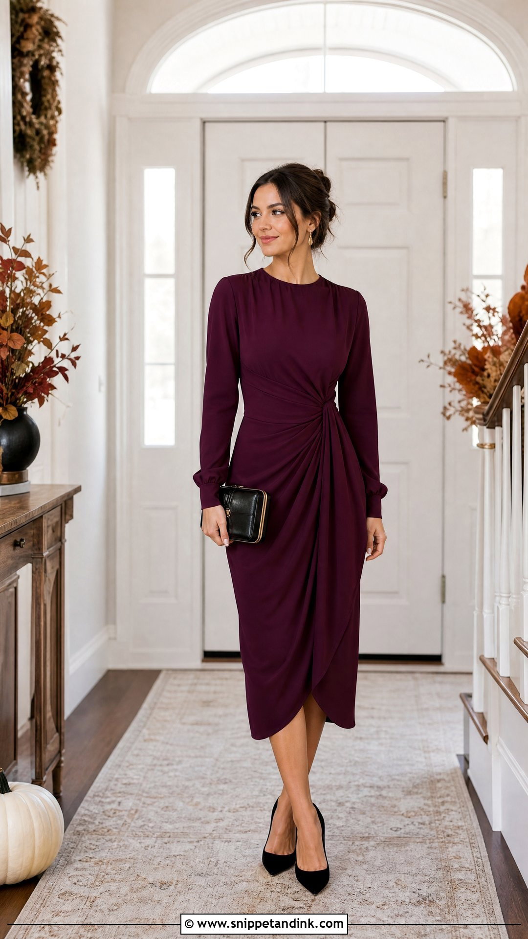 Long Sleeve Midi Dress Fall Wedding Outfit - Snippet and Ink - 25 Fall Wedding Outfits