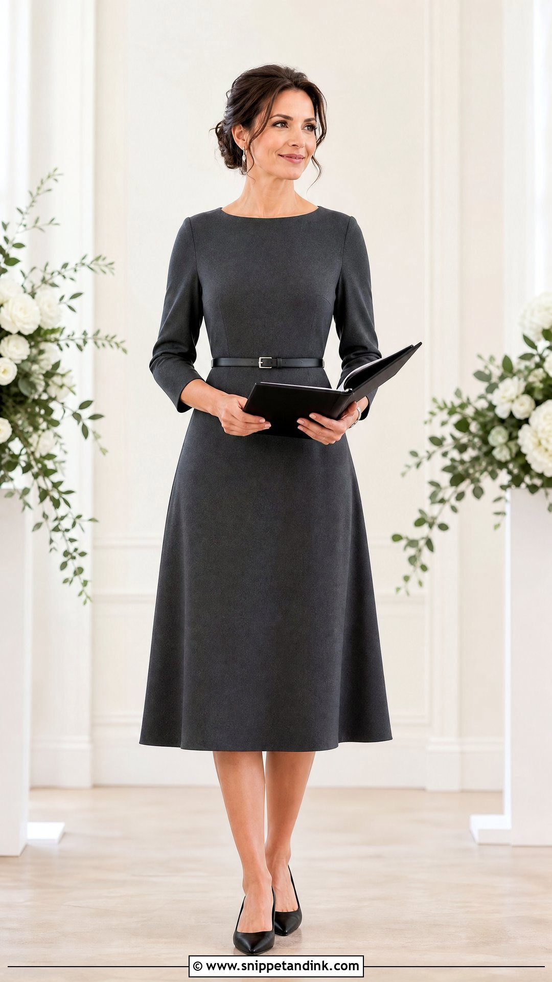 Long Sleeve Midi Dress Officiant Outfit - Snippet and Ink - 20 Officiant Outfit Ideas