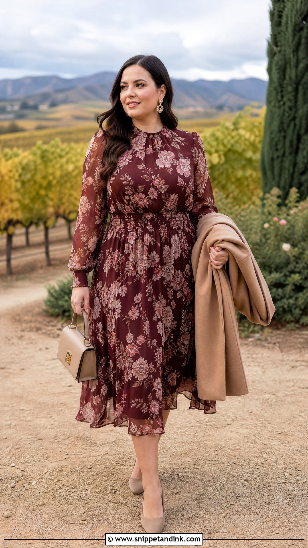 Long Sleeve Midi Dress Outdoor Wedding Outfit - Snippet and Ink - 20 Outdoor Wedding Outfit Ideas