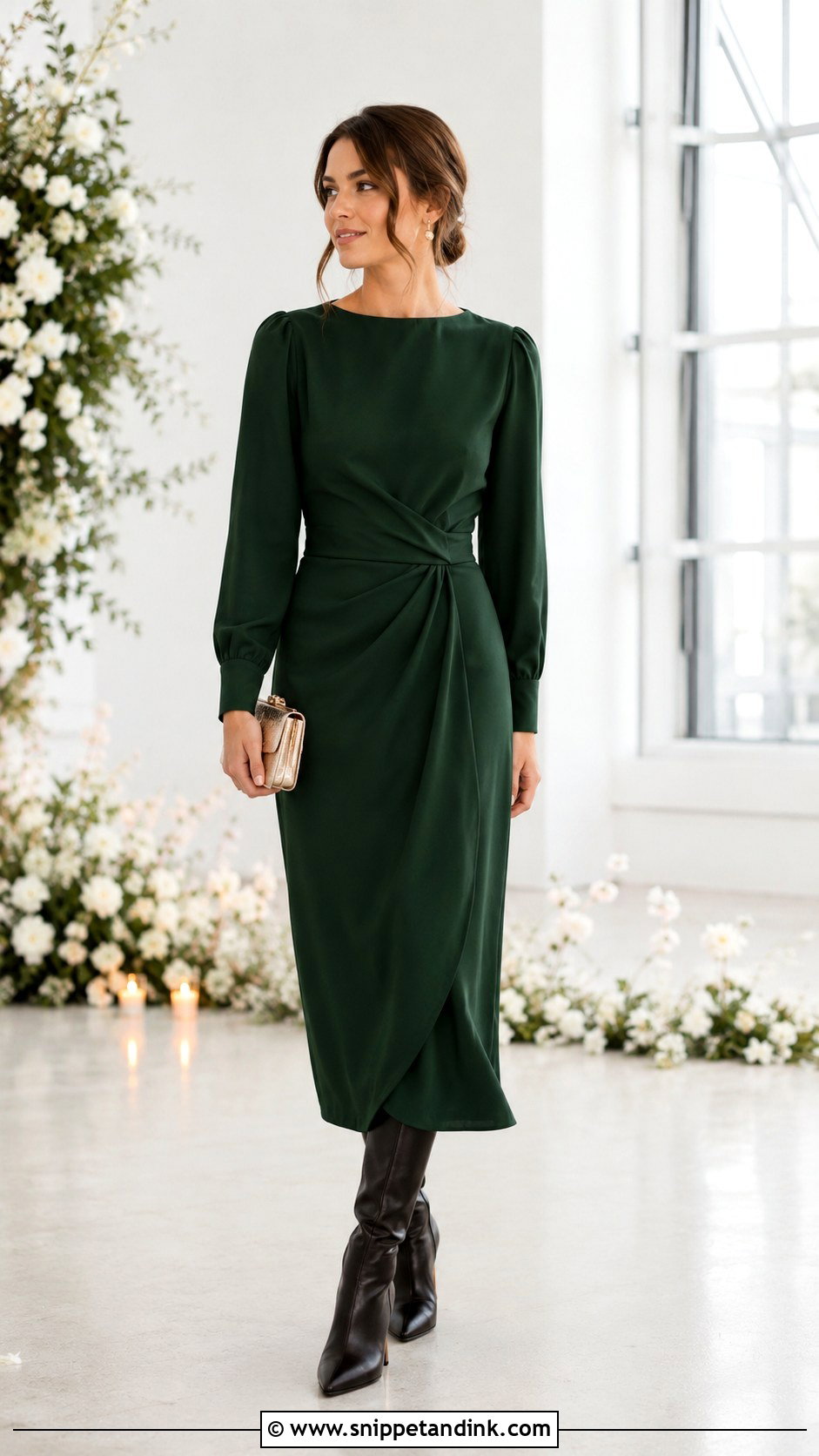 Long Sleeve Midi Dress Wedding Outfit - Snippet and Ink - 30 Semi Formal Wedding Outfits for Women
