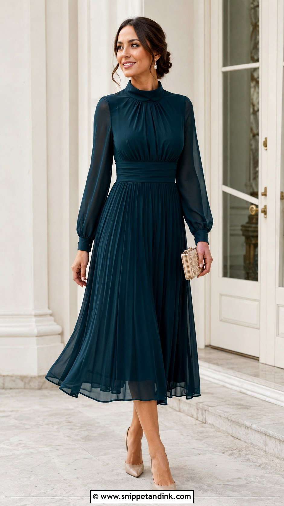 Long Sleeve Midi Dress Wedding Outfit - Snippet and Ink - 20 Outfits to Wear to a Wedding