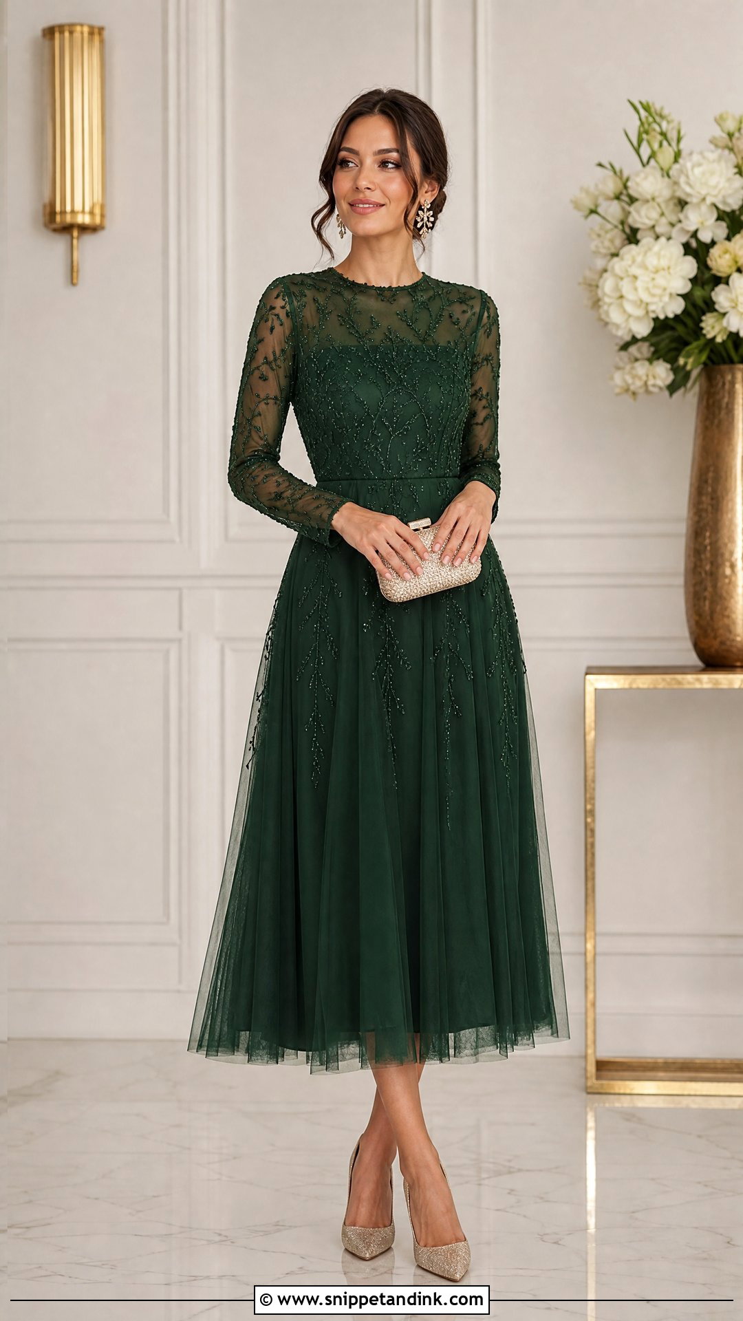 Long Sleeve Midi Dress for Wedding Function - Snippet and Ink - 25 Dress for Wedding Function Ideas