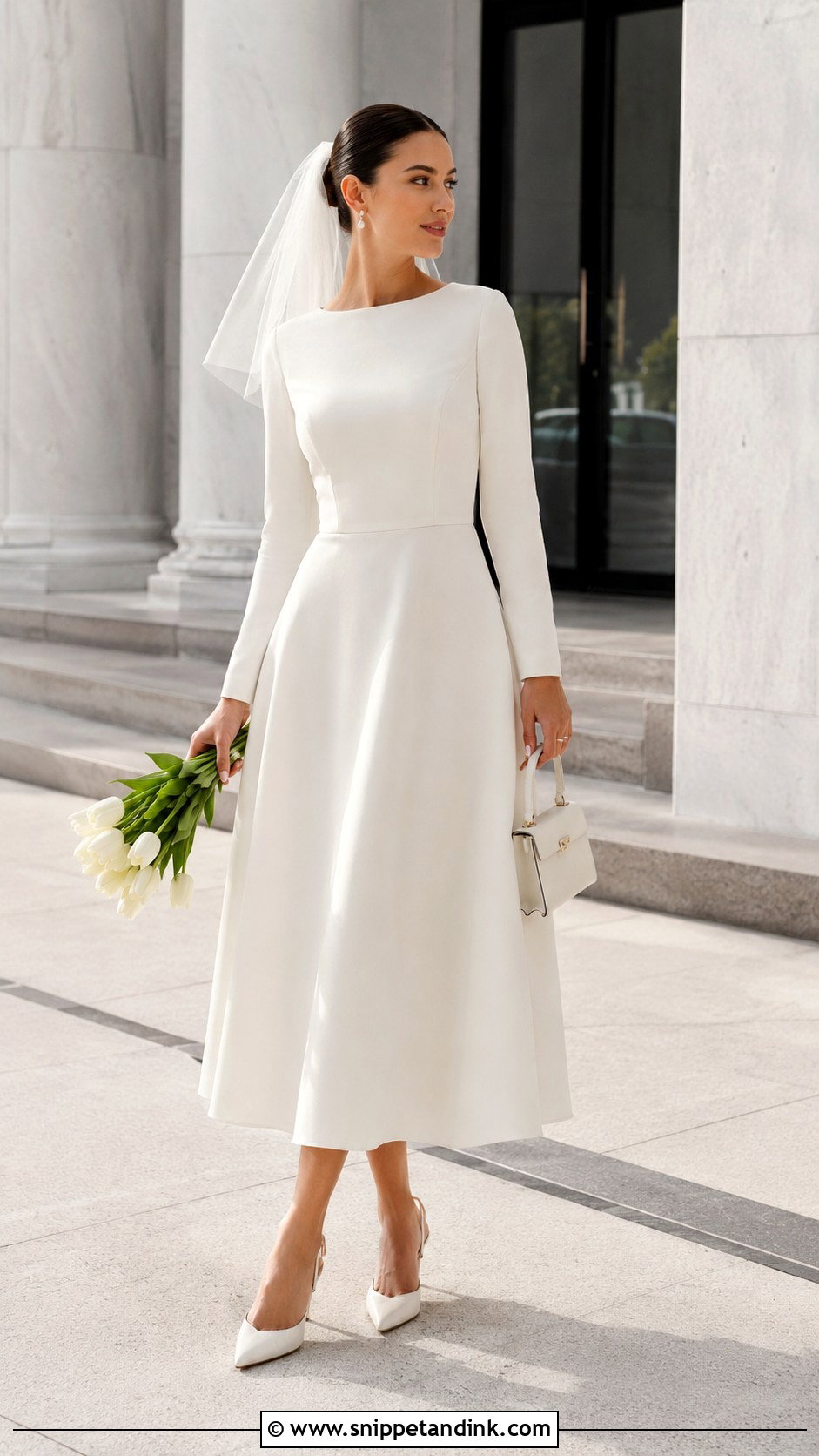 Long Sleeve Midi Wedding Dress - Snippet and Ink - 20 Long Sleeve Minimalist Wedding Dress Ideas