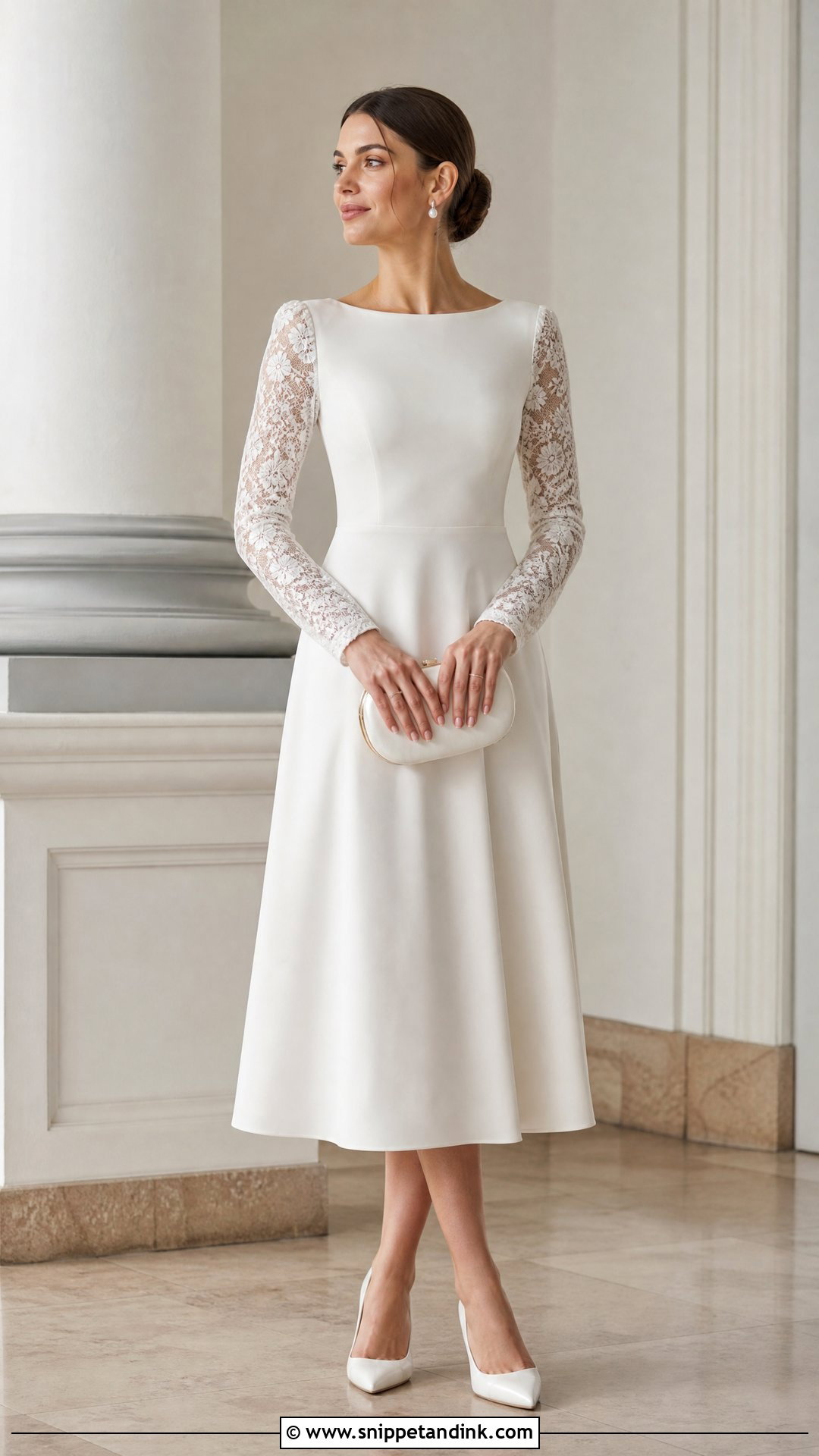Long Sleeve Midi Wedding Dress - Snippet and Ink - 25 Mid Length Wedding Dress Ideas