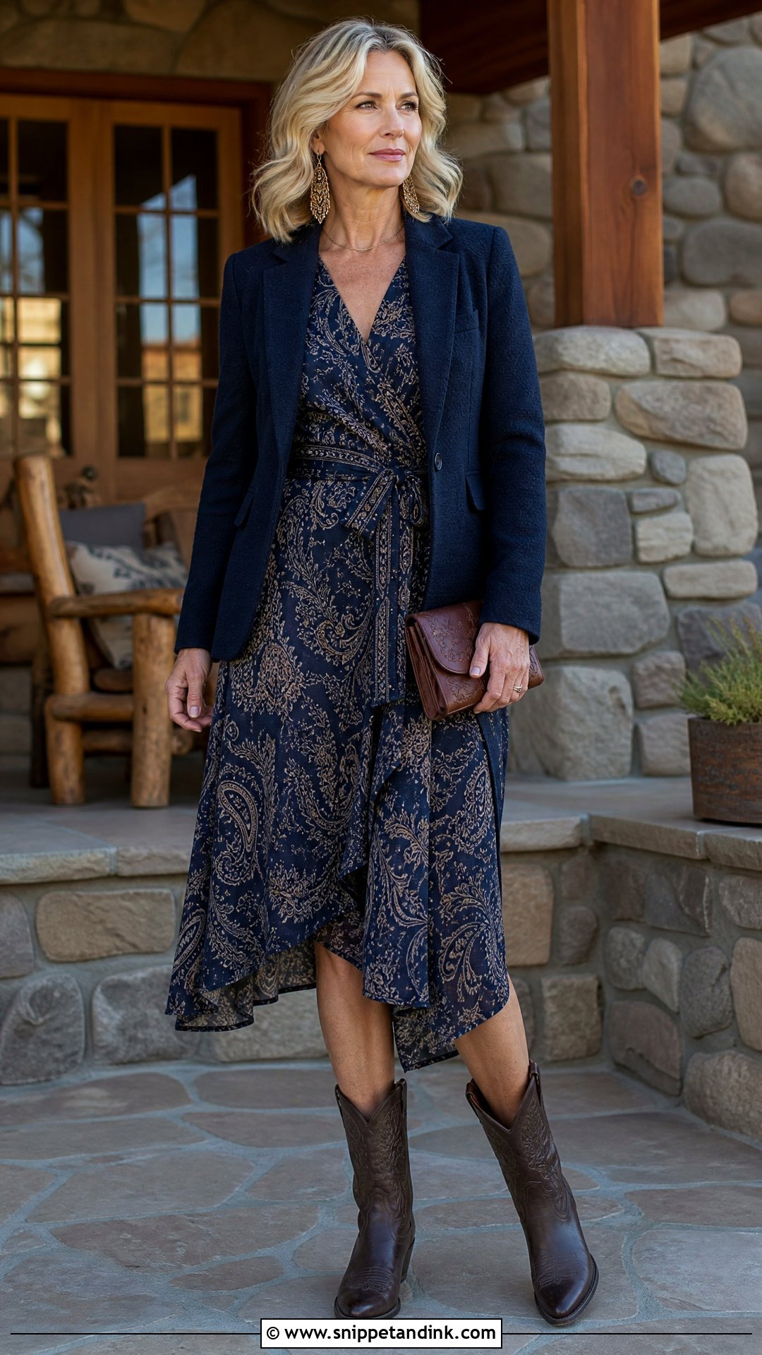 Long Sleeve Midi Western Wedding Outfit - Snippet and Ink - 20 Wedding Western Outfits